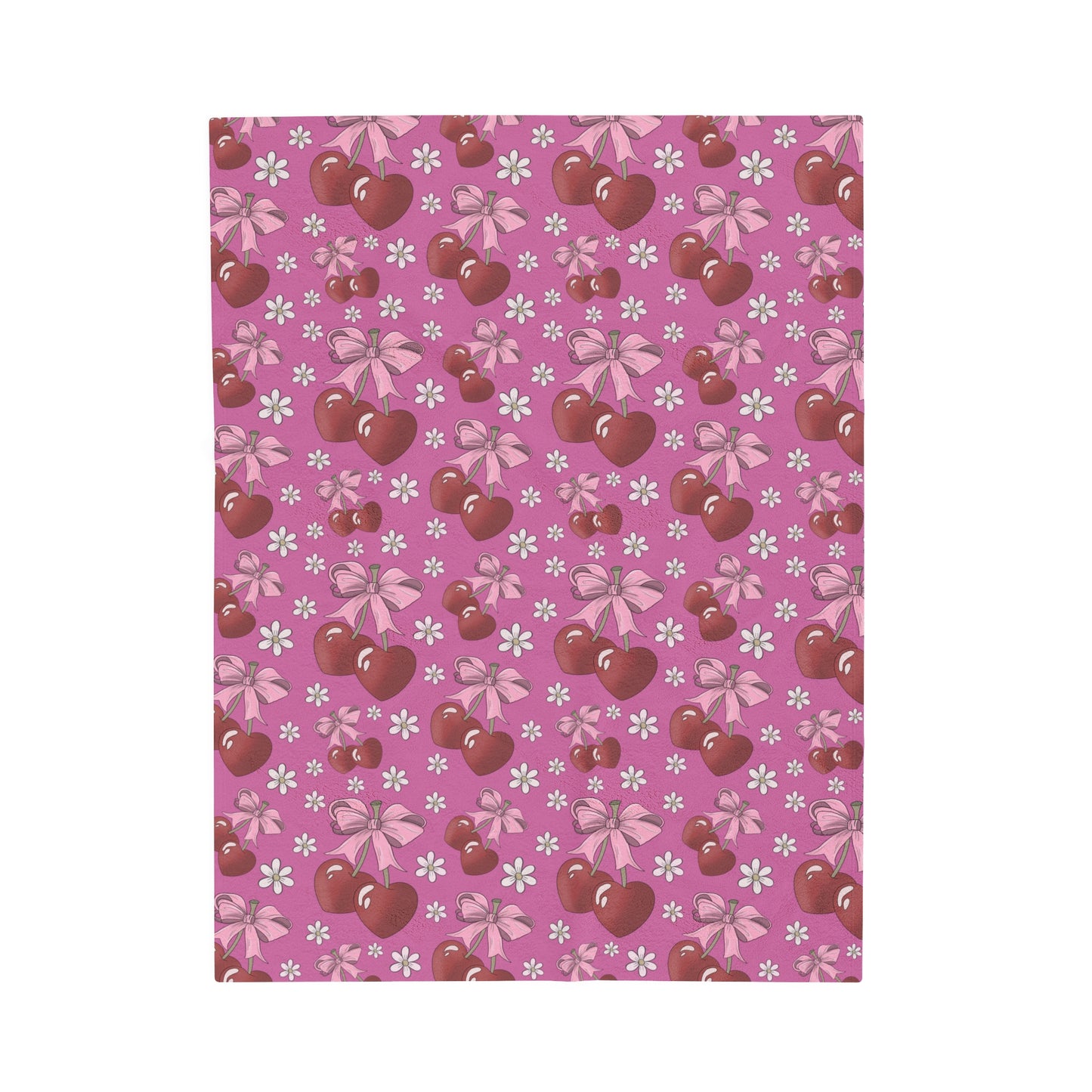 Velveteen Plush Blanket - Heart Cherries & Bows Design - 3 sizes