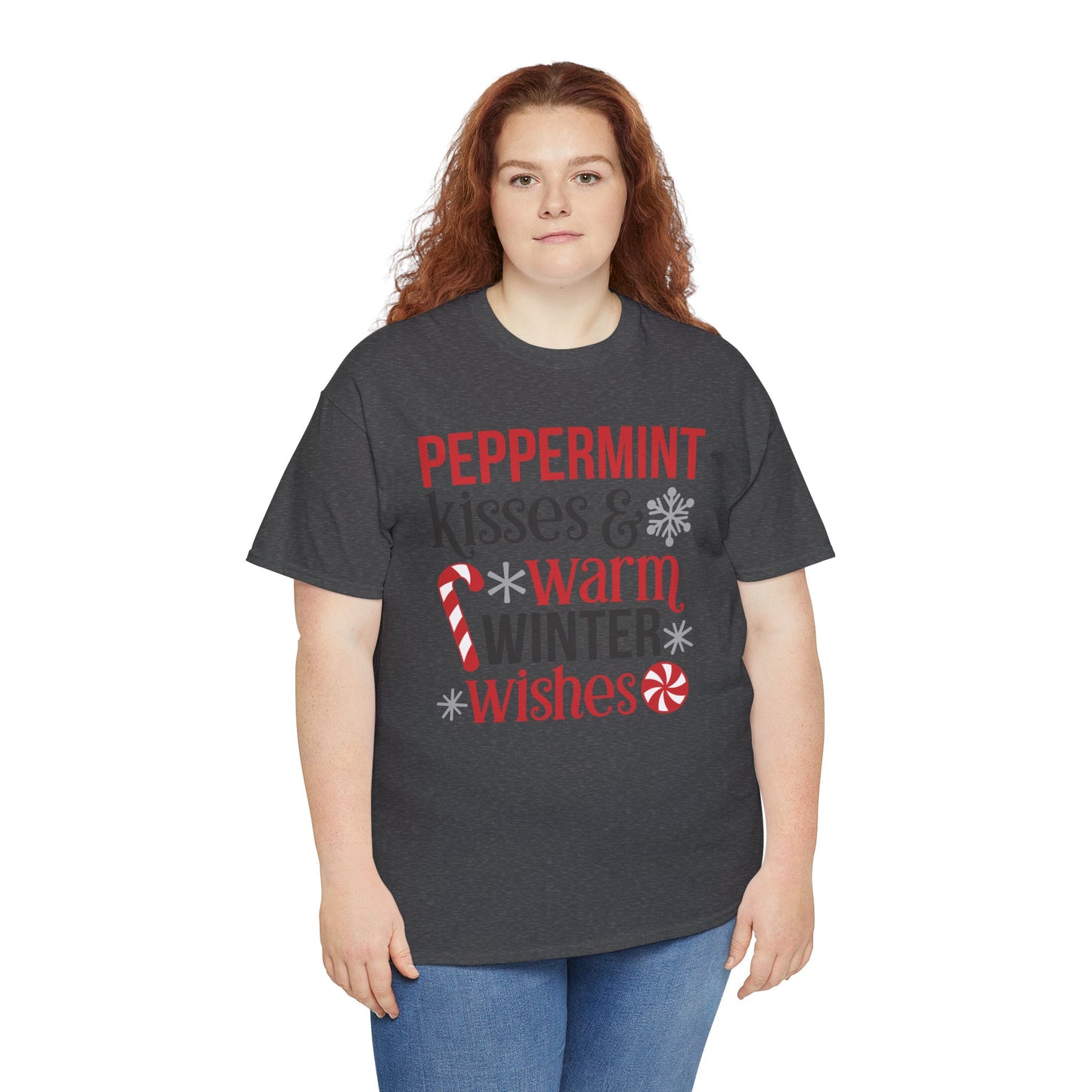 Peppermint Kisses and warm winter wishes Unisex Heavy Cotton Tee - sizes S - 5X