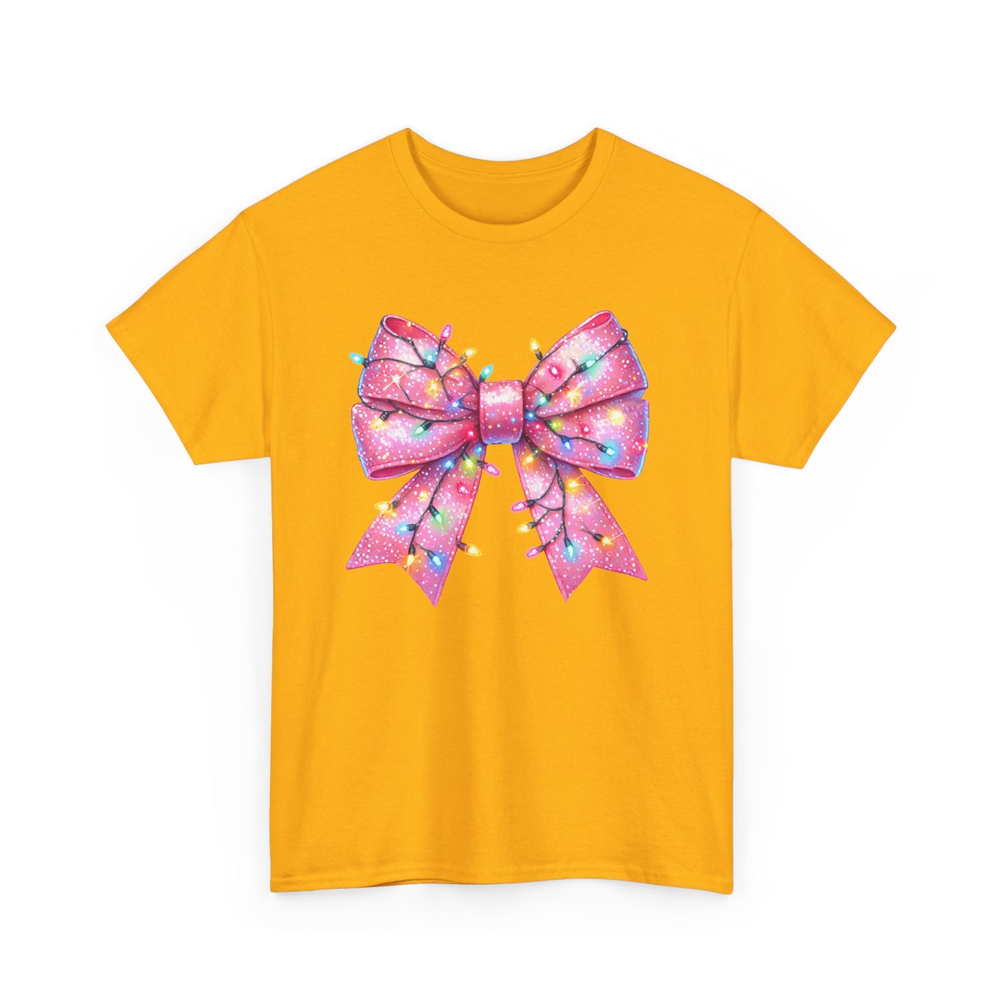 Pink Christmas Bow with lights Unisex Heavy Cotton Tee - sizes S - 5X