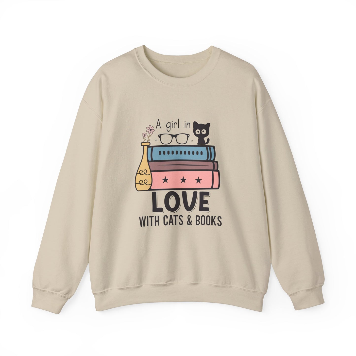 Just a Girl in Love with Cats and Books Unisex Heavy Blend™ Crewneck Sweatshirt - S - 3X sizes