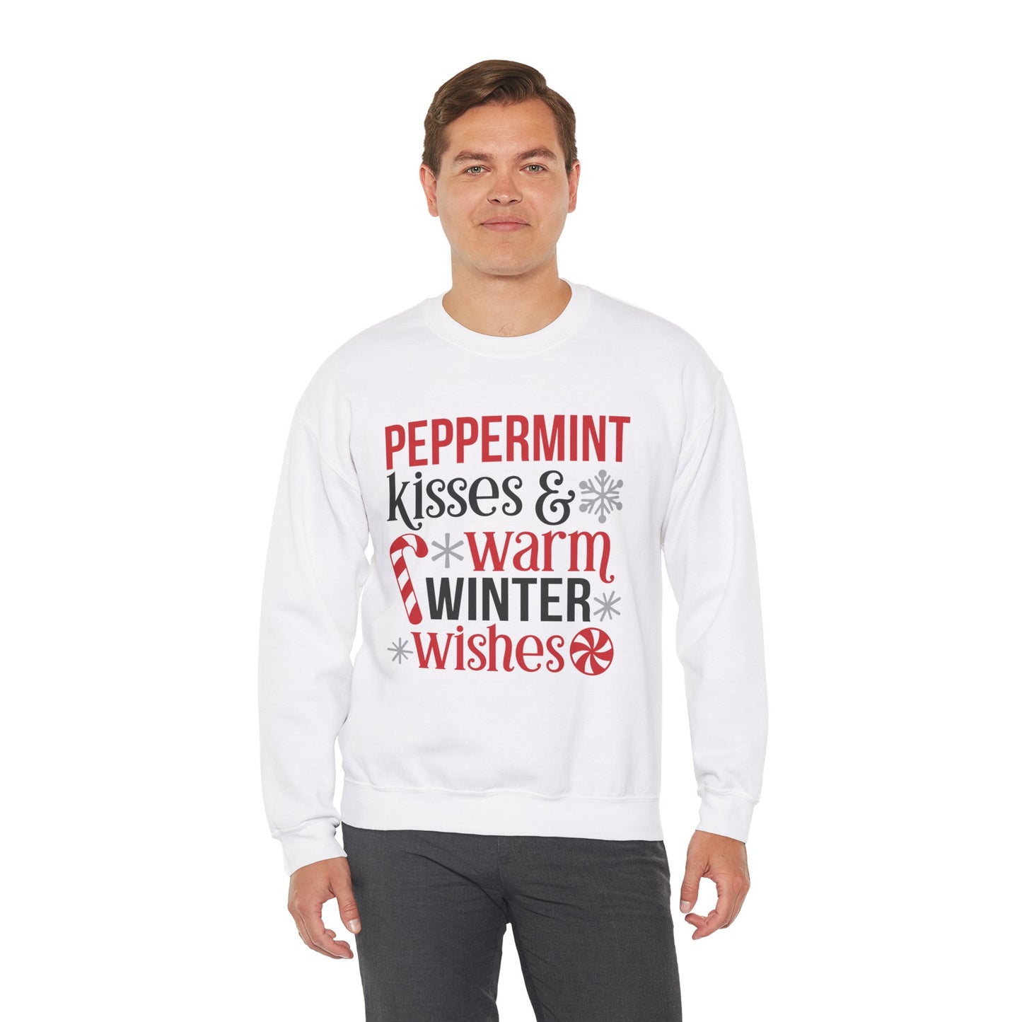 Peppermint Kisses and Warm Winter Wishes Unisex Heavy Blend™ Crewneck Sweatshirt - sizes S - 3X