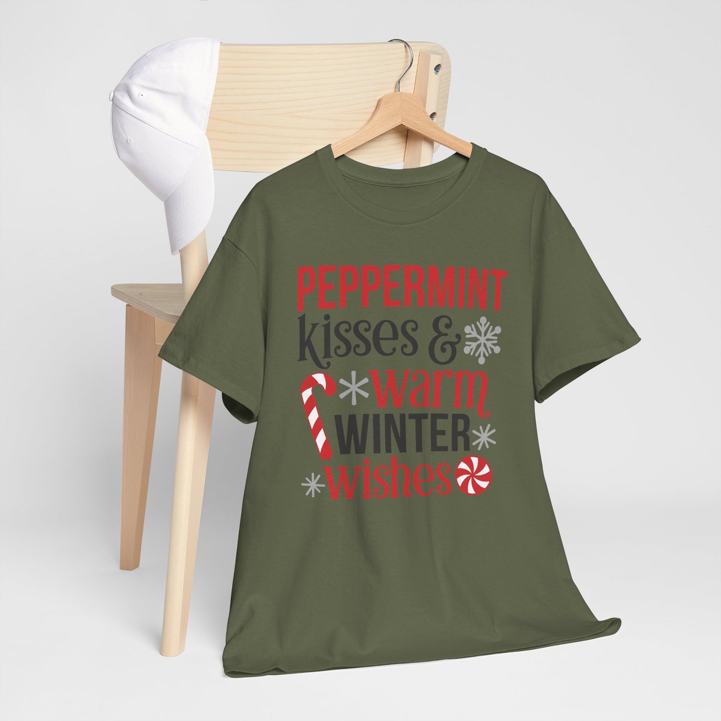 Peppermint Kisses and warm winter wishes Unisex Heavy Cotton Tee - sizes S - 5X