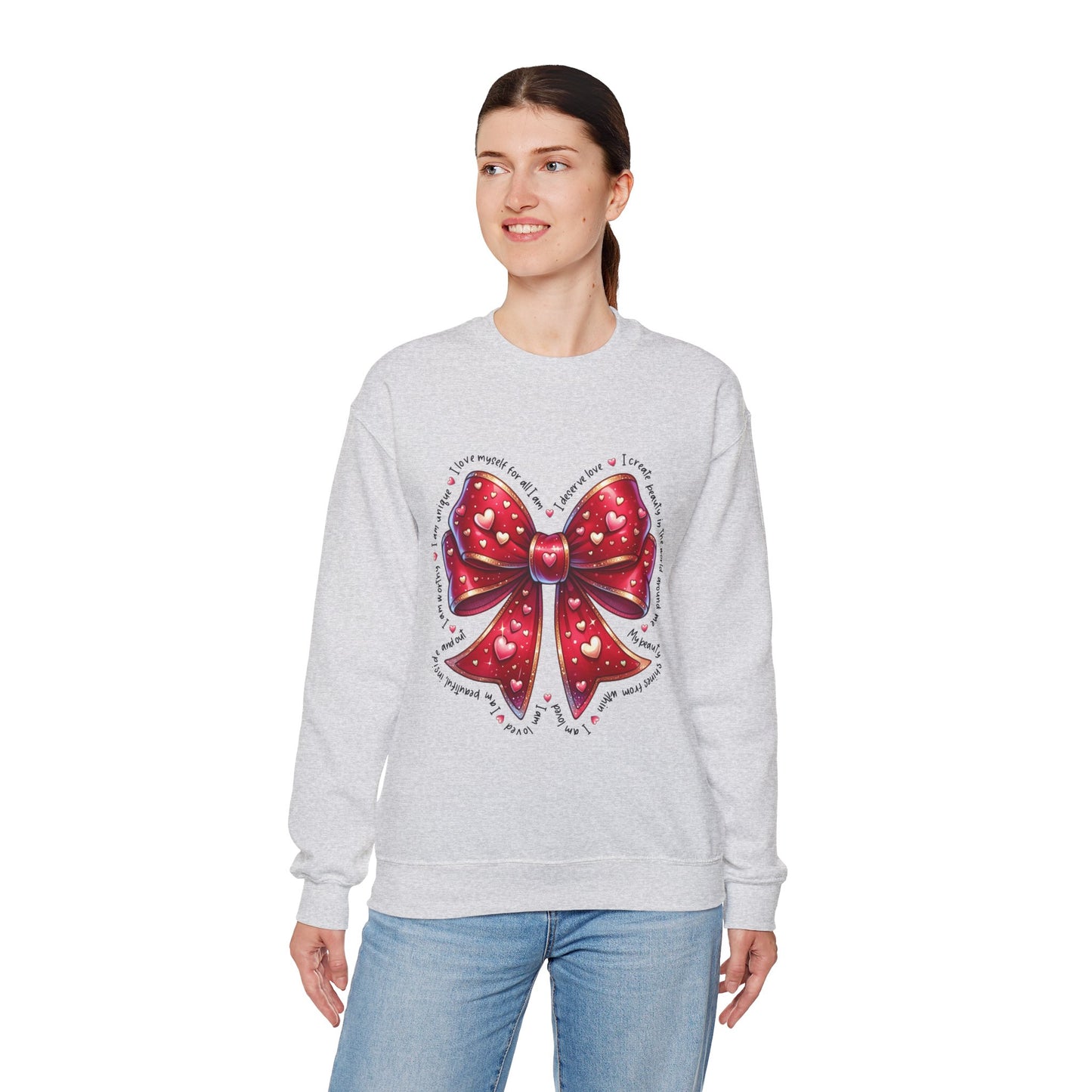 Bow Unisex Heavy Blend Crewneck Sweatshirt - Valentine's Day Warm & Cozy Girly Design