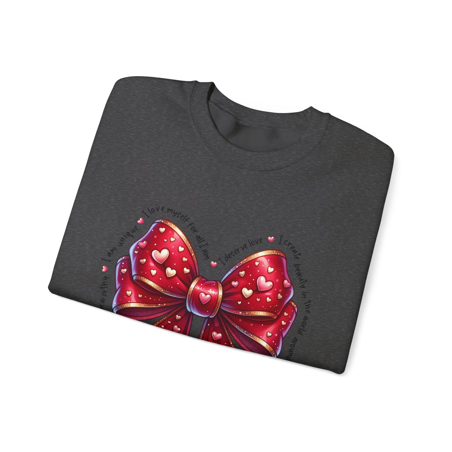 Bow Unisex Heavy Blend Crewneck Sweatshirt - Valentine's Day Warm & Cozy Girly Design