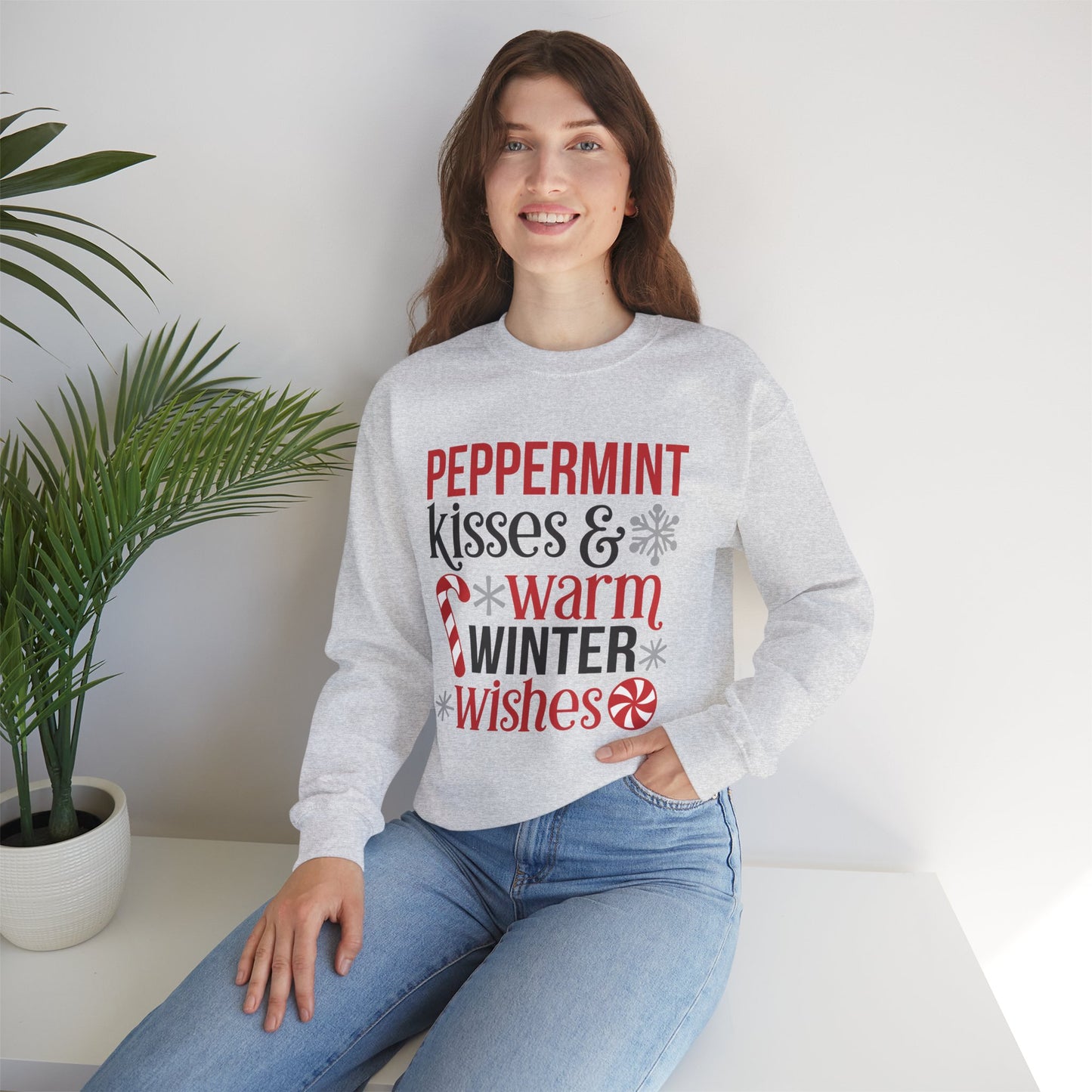 Peppermint Kisses and Warm Winter Wishes Unisex Heavy Blend™ Crewneck Sweatshirt - sizes S - 3X