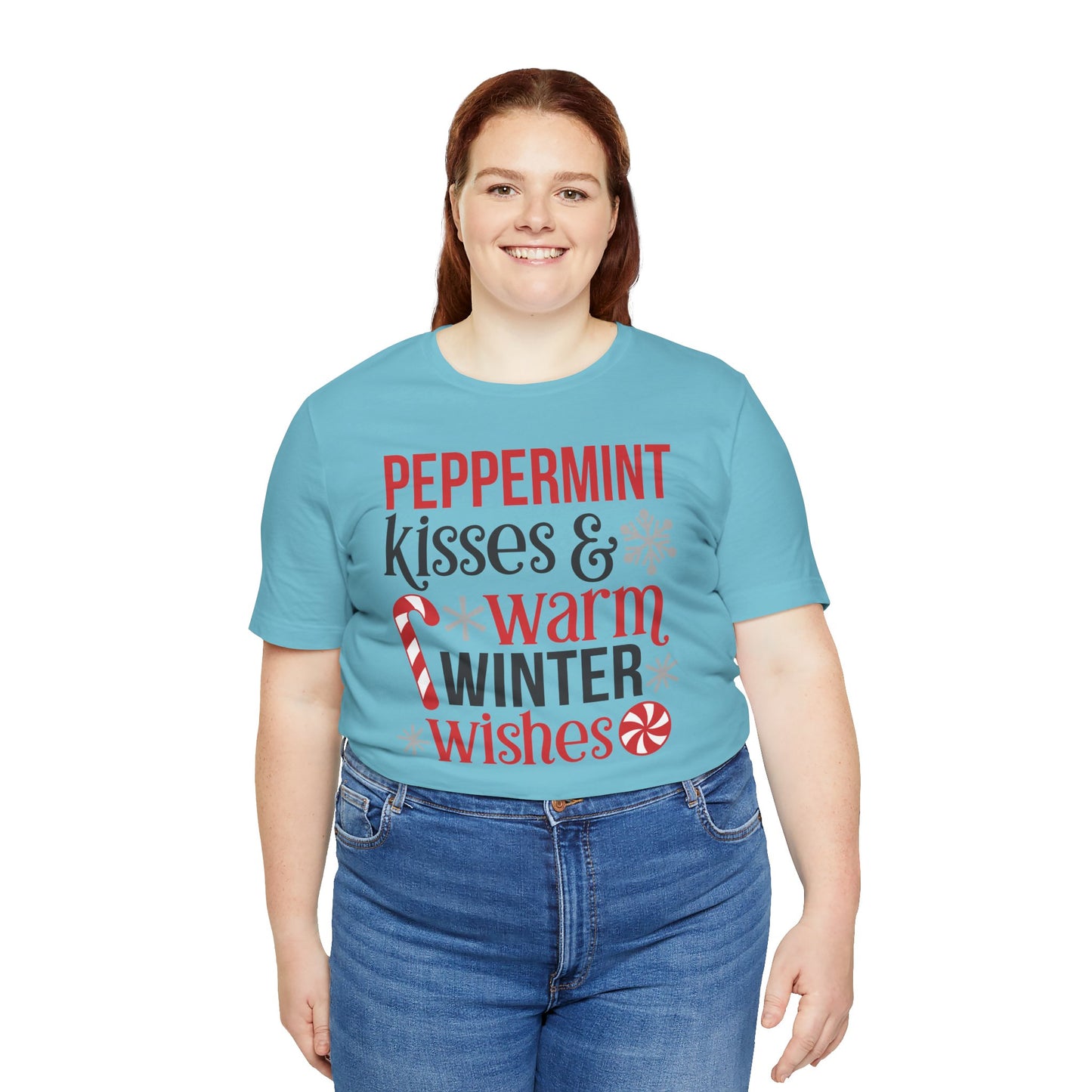 Peppermint Kisses and Warm Winter wishes Unisex Jersey Short Sleeve T-shirt - sizes S - 3X