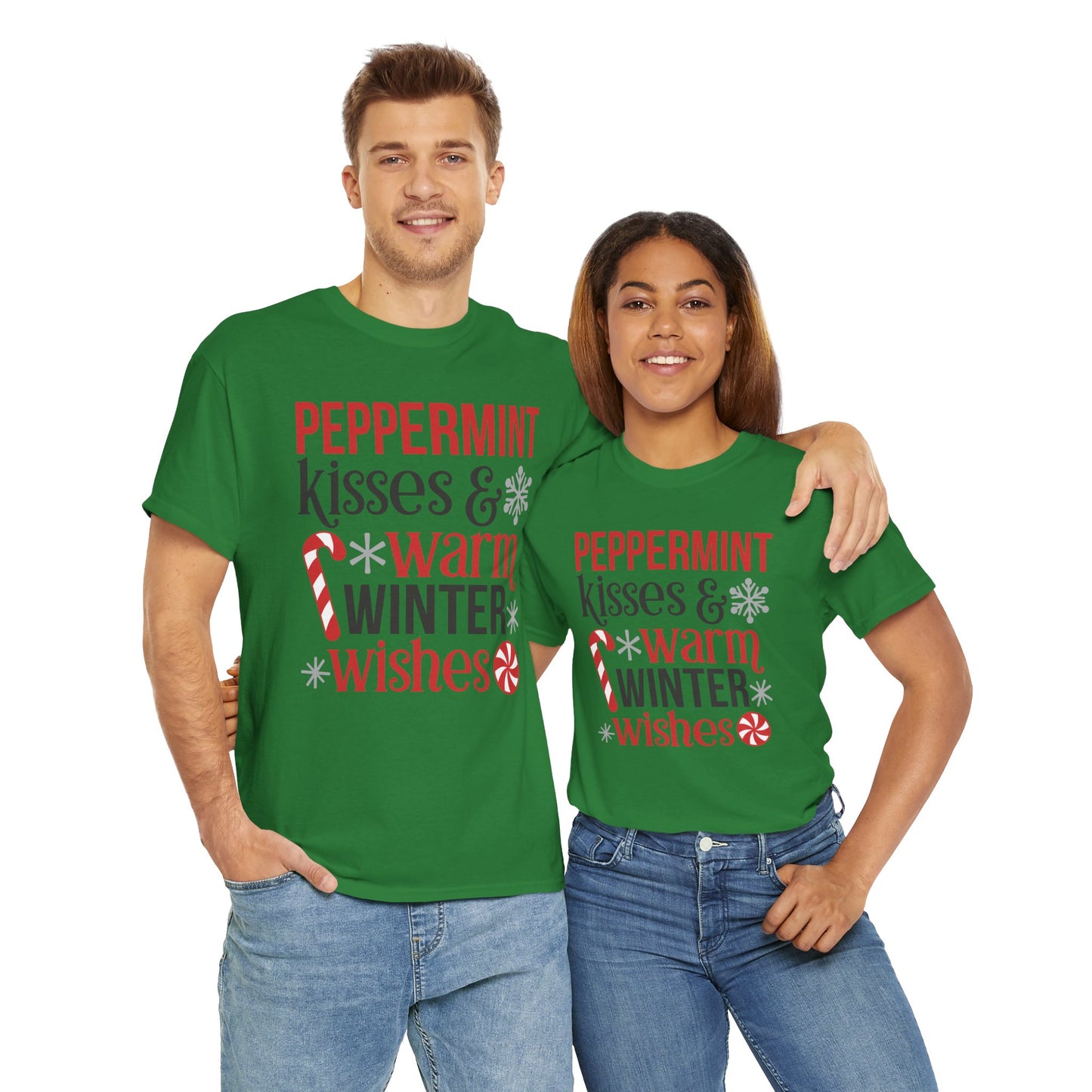 Peppermint Kisses and warm winter wishes Unisex Heavy Cotton Tee - sizes S - 5X