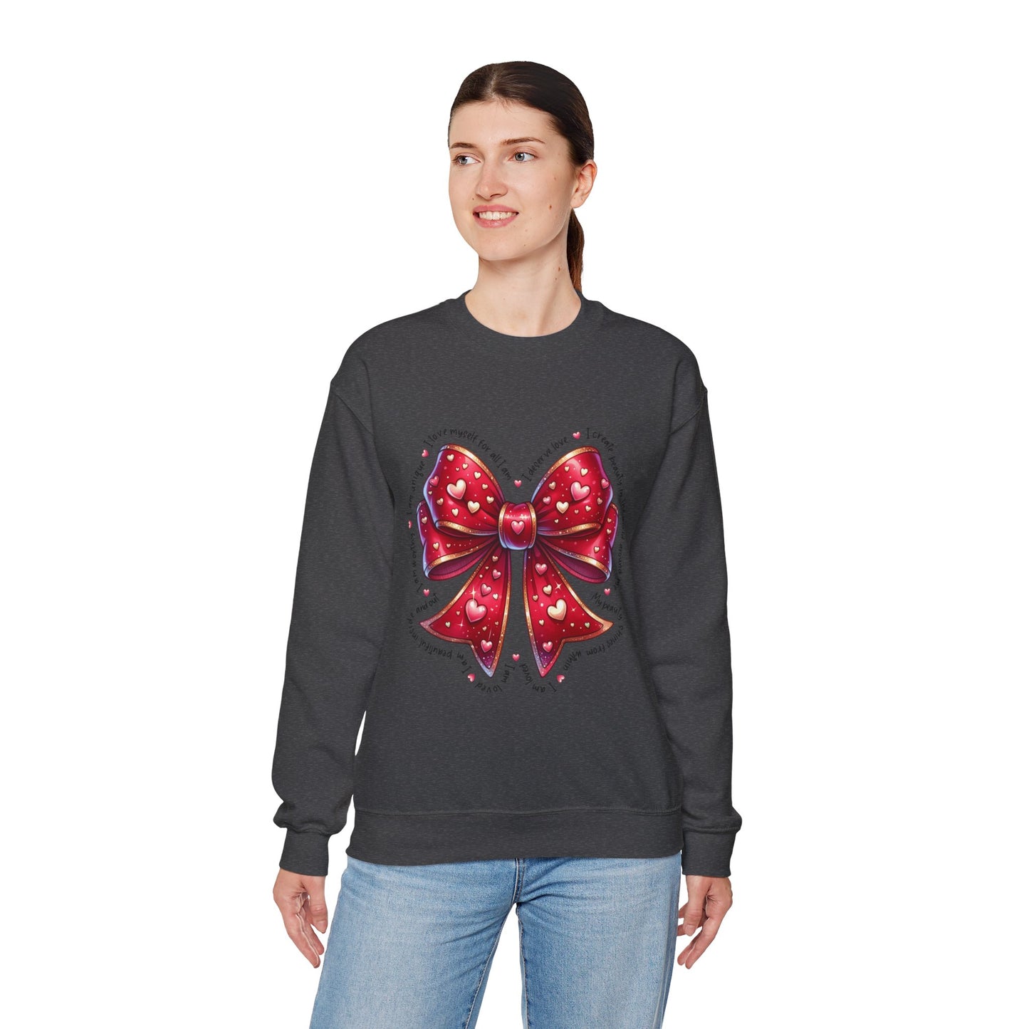 Bow Unisex Heavy Blend Crewneck Sweatshirt - Valentine's Day Warm & Cozy Girly Design