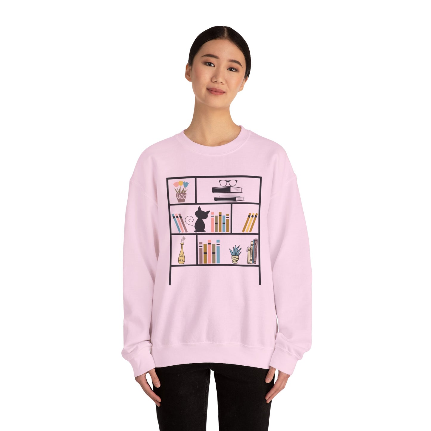 Unisex Heavy Blend™ Crewneck Sweatshirt - cute bookshelf with cat - sizes S - 3X