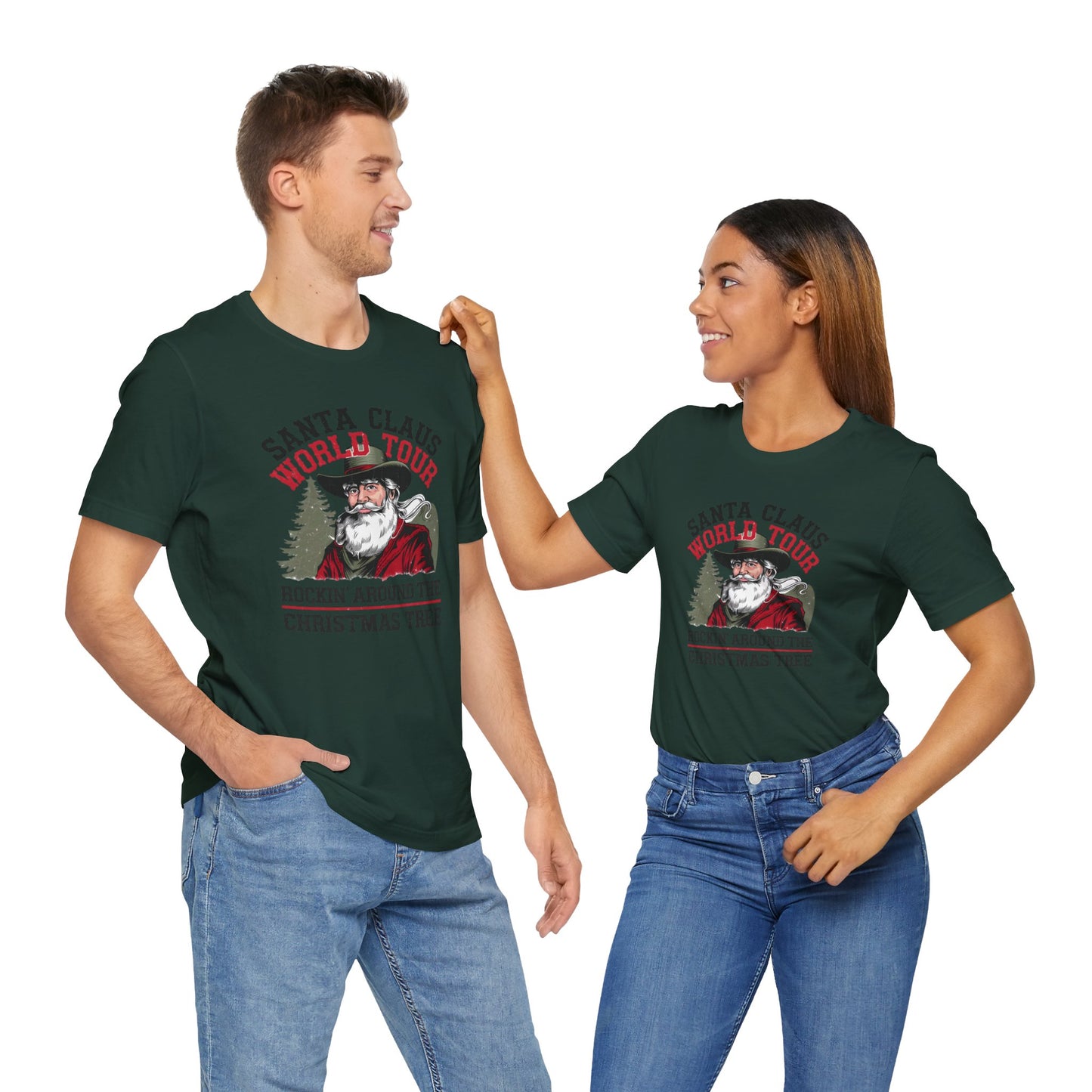 Santa Claus World tour Unisex Jersey Short Sleeve Tee - sizes S - 3X - Rocking around the Christmas Tree