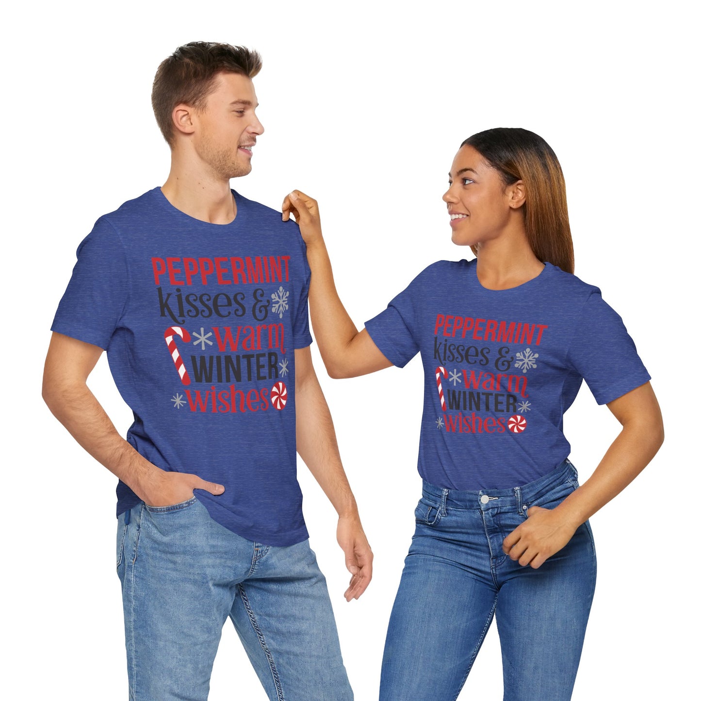 Peppermint Kisses and Warm Winter wishes Unisex Jersey Short Sleeve T-shirt - sizes S - 3X