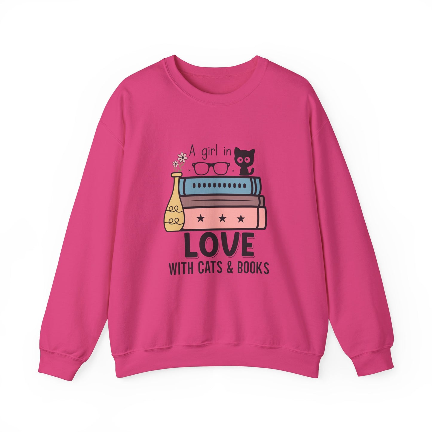 Just a Girl in Love with Cats and Books Unisex Heavy Blend™ Crewneck Sweatshirt - S - 3X sizes