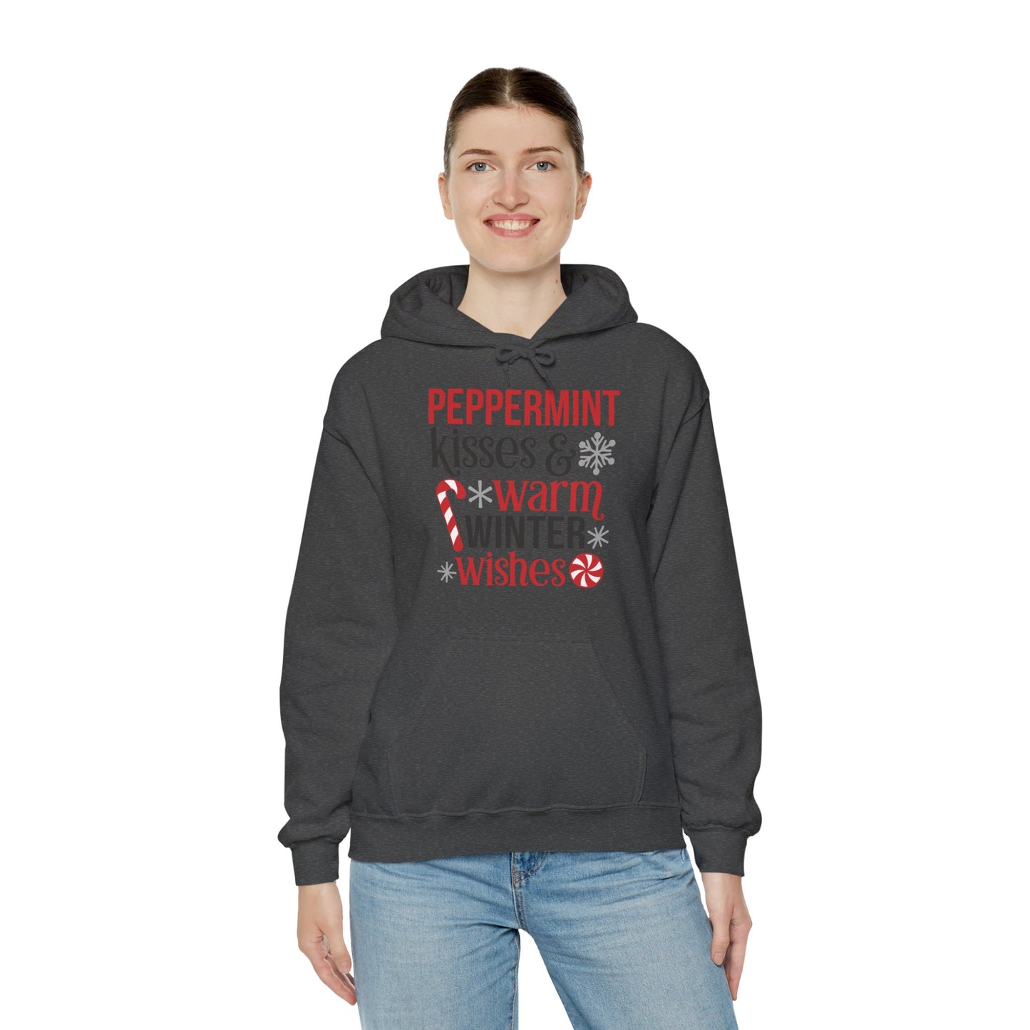 Peppermint Kisses and Warm Winter Wishes Unisex Heavy Blend™ Hooded Sweatshirt - sizes S - 3X
