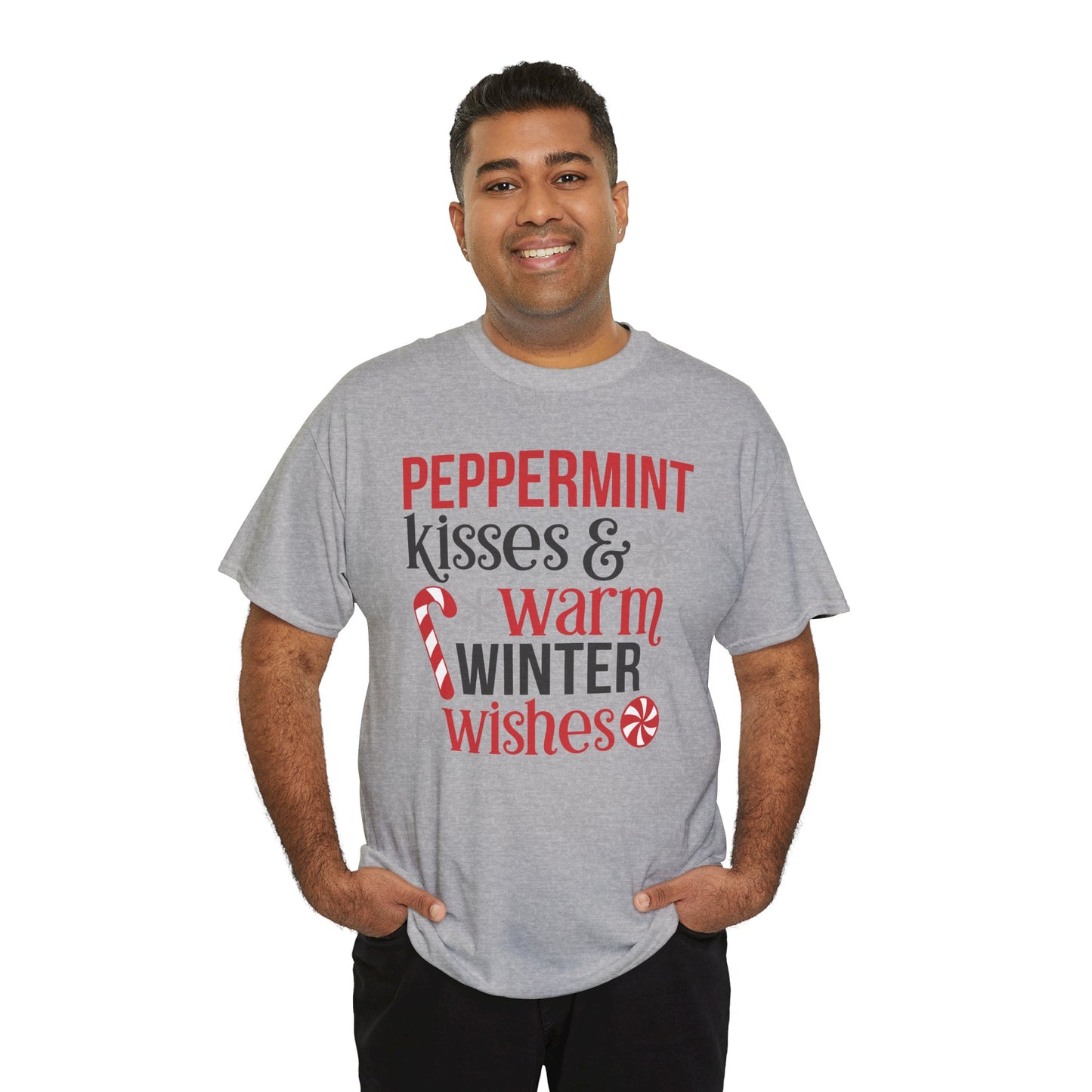 Peppermint Kisses and warm winter wishes Unisex Heavy Cotton Tee - sizes S - 5X