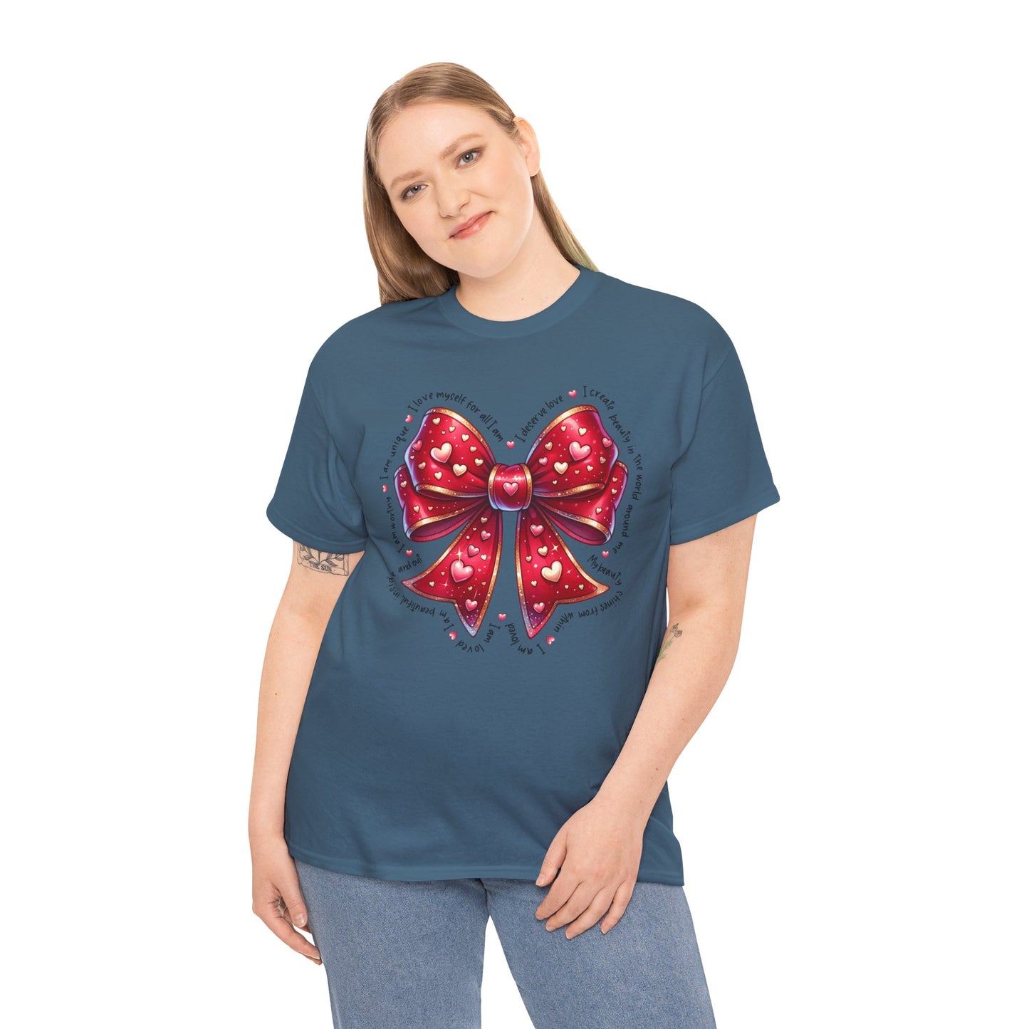 Bow Unisex Heavy Cotton Tee - Valentine's Day, Fun and Inspiring Girly Design