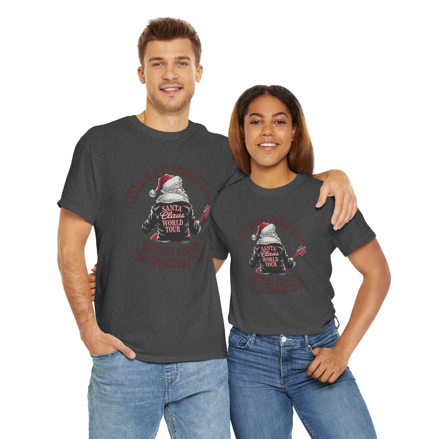 Santa Claus World Tour Unisex Heavy Cotton Tee - sizes S - 3X - Rocking around the Christmas Tree