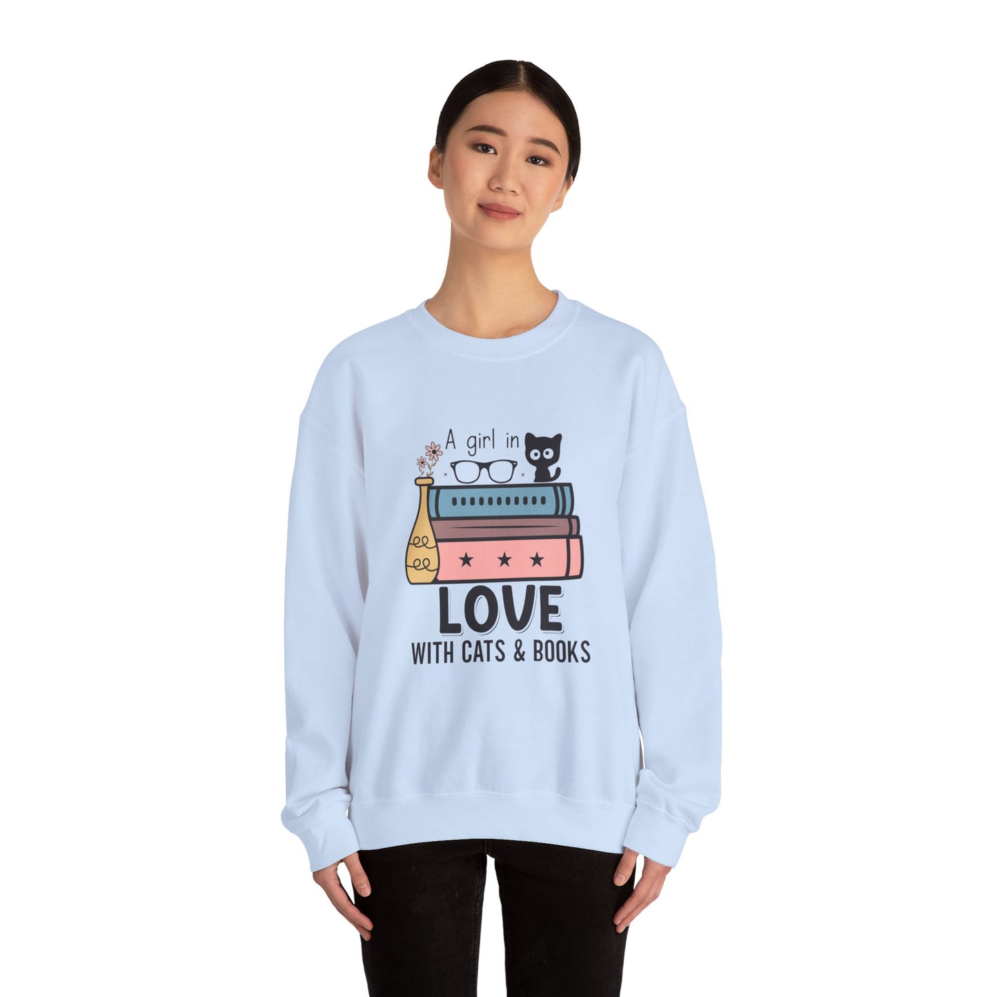 Just a Girl in Love with Cats and Books Unisex Heavy Blend™ Crewneck Sweatshirt - S - 3X sizes
