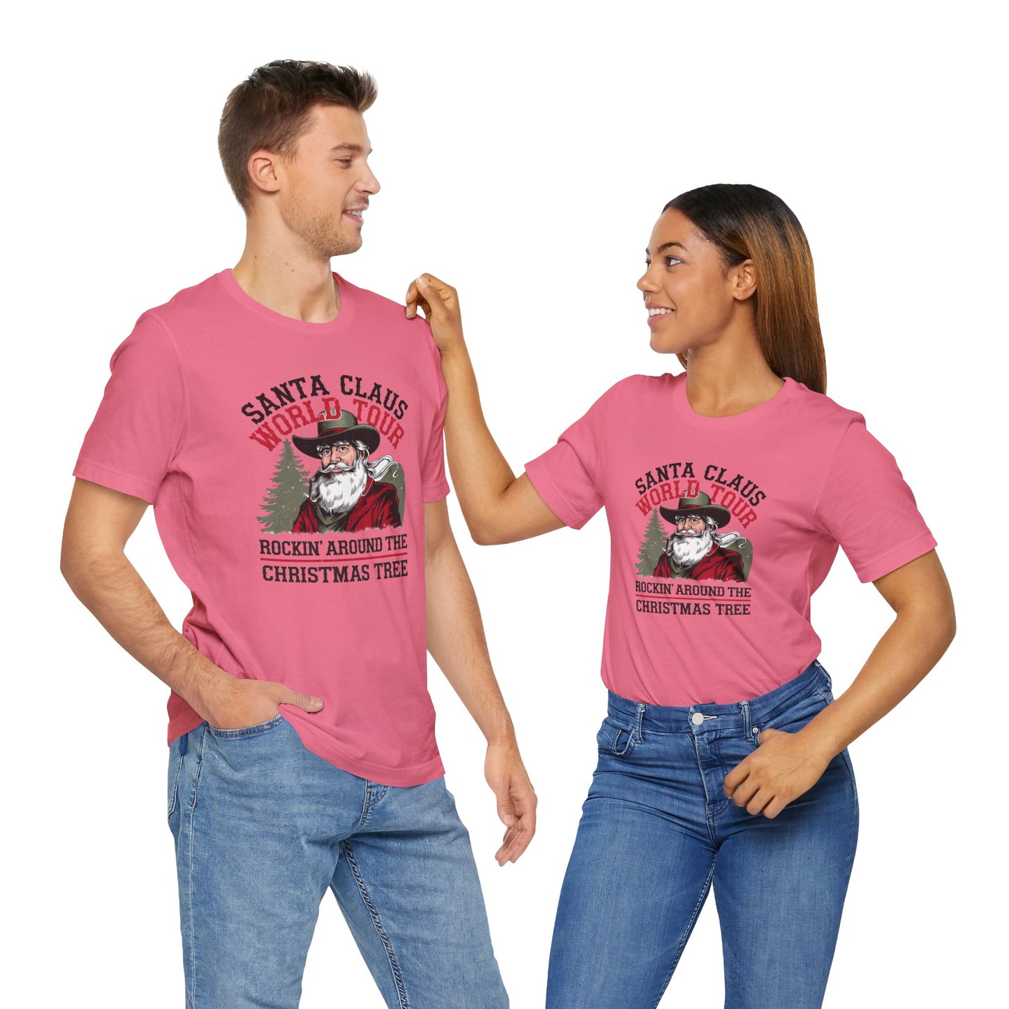 Santa's World Tour Rocking around the Christmas Tree Unisex Jersey Short Sleeve Tee - sizes S - 3X