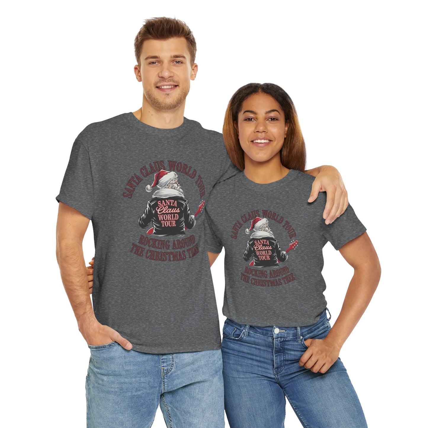 Santa Claus World Tour Unisex Heavy Cotton Tee - sizes S - 3X - Rocking around the Christmas Tree