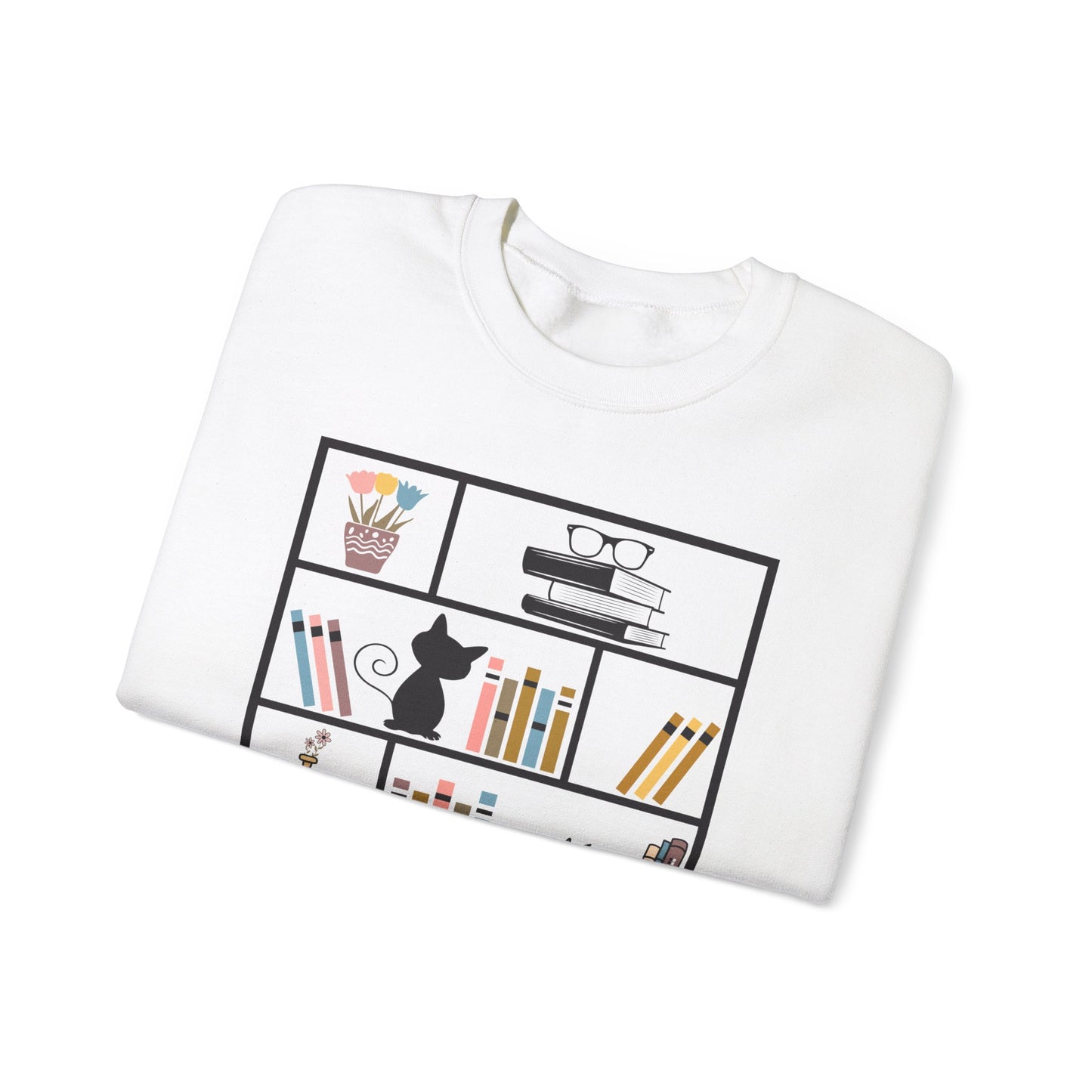 Unisex Heavy Blend™ Crewneck Sweatshirt - cute bookshelf with cat - sizes S - 3X