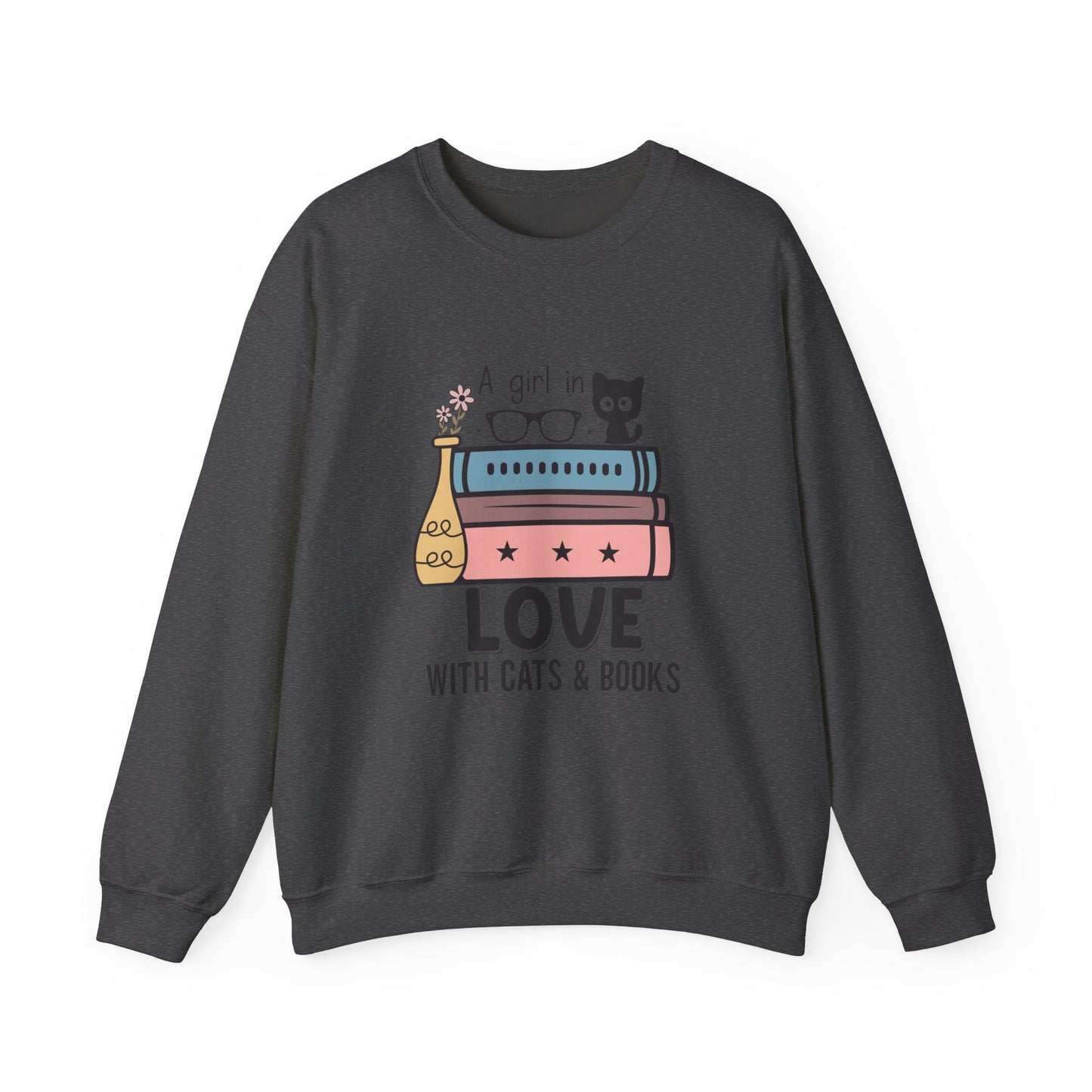 Just a Girl in Love with Cats and Books Unisex Heavy Blend™ Crewneck Sweatshirt - S - 3X sizes