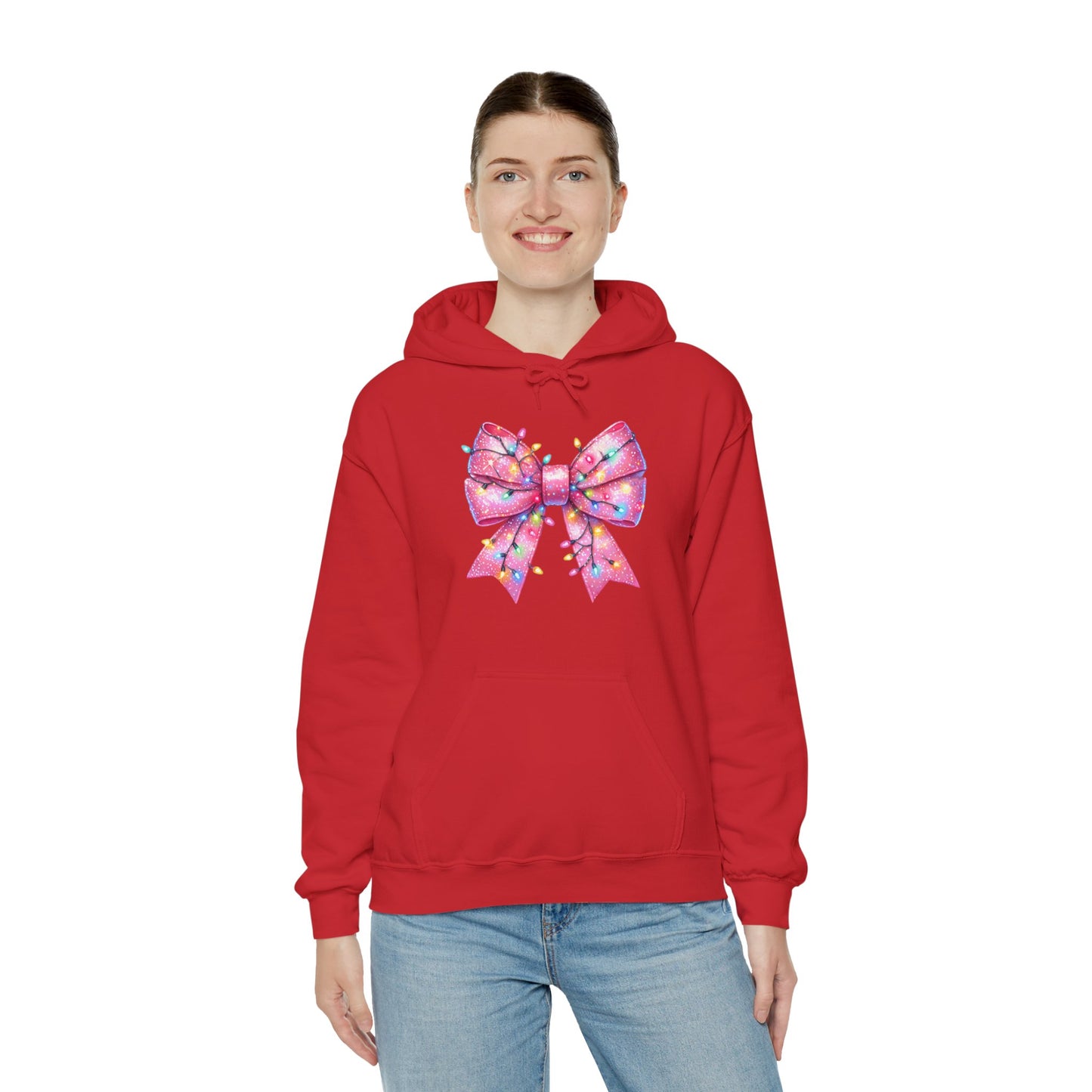 Pink Christmas Bow Heavy Blend Hoodie - Festive Unisex Sweatshirt - sizes S - 5X