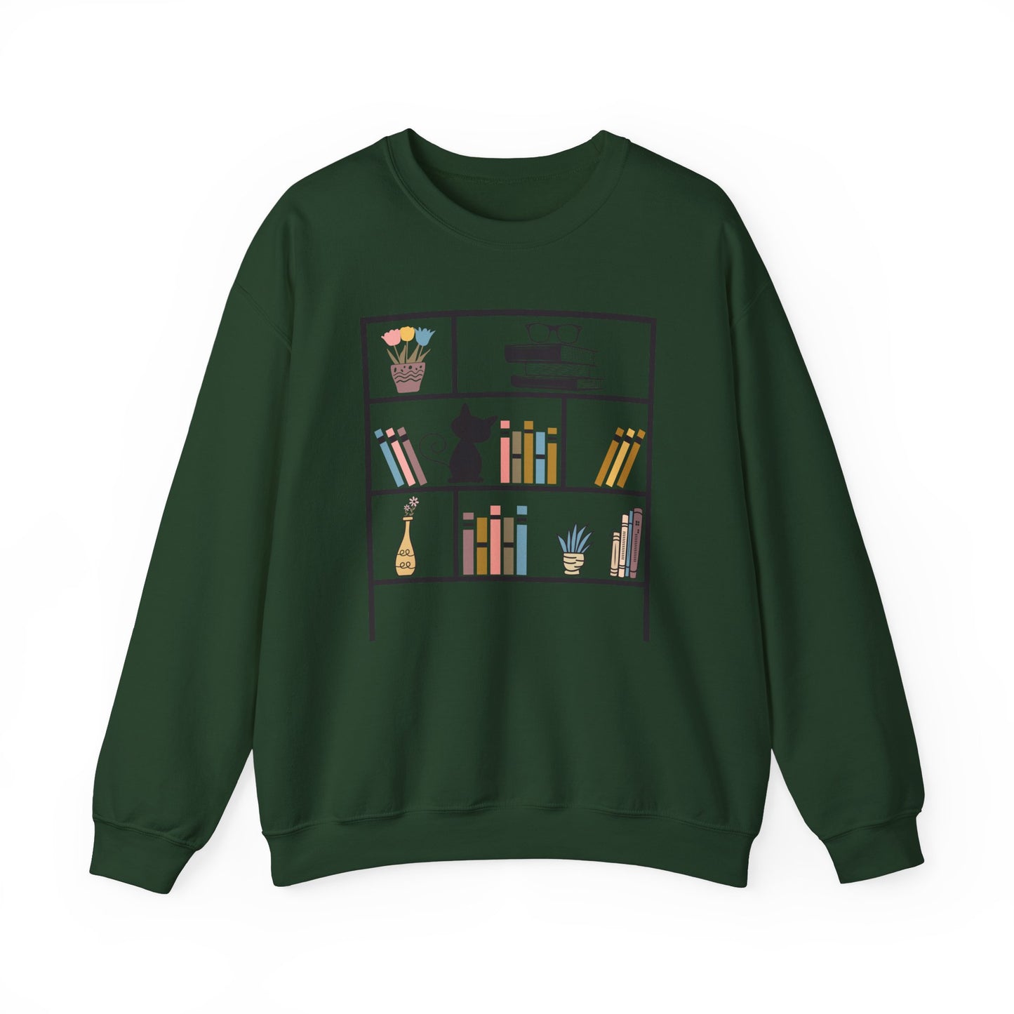 Unisex Heavy Blend™ Crewneck Sweatshirt - cute bookshelf with cat - sizes S - 3X