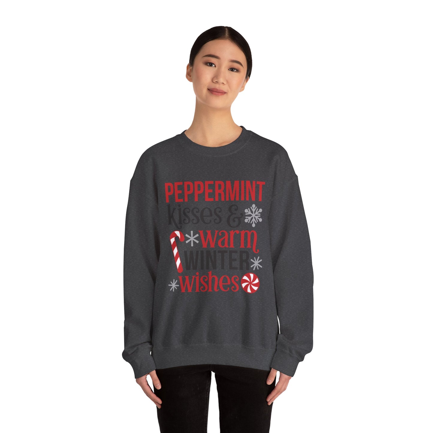 Peppermint Kisses and Warm Winter Wishes Unisex Heavy Blend™ Crewneck Sweatshirt - sizes S - 3X