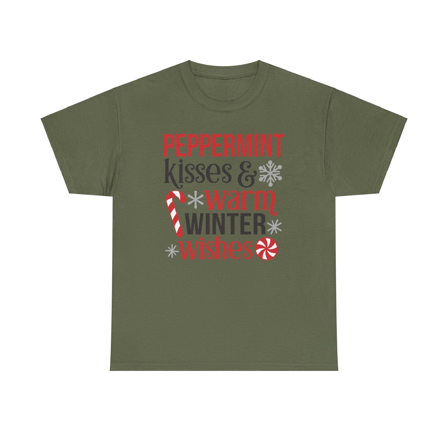 Peppermint Kisses and warm winter wishes Unisex Heavy Cotton Tee - sizes S - 5X