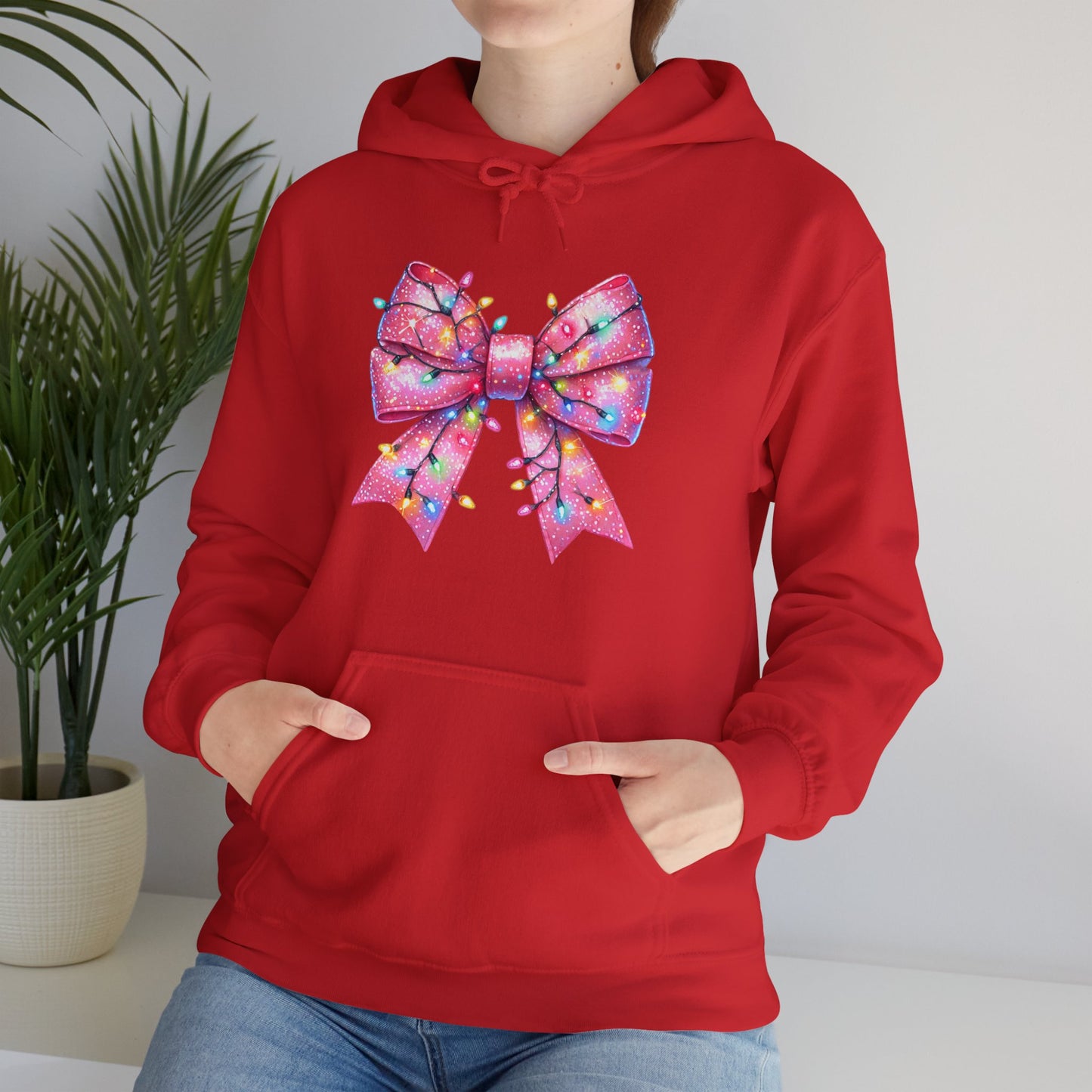 Pink Christmas Bow Heavy Blend Hoodie - Festive Unisex Sweatshirt - sizes S - 5X