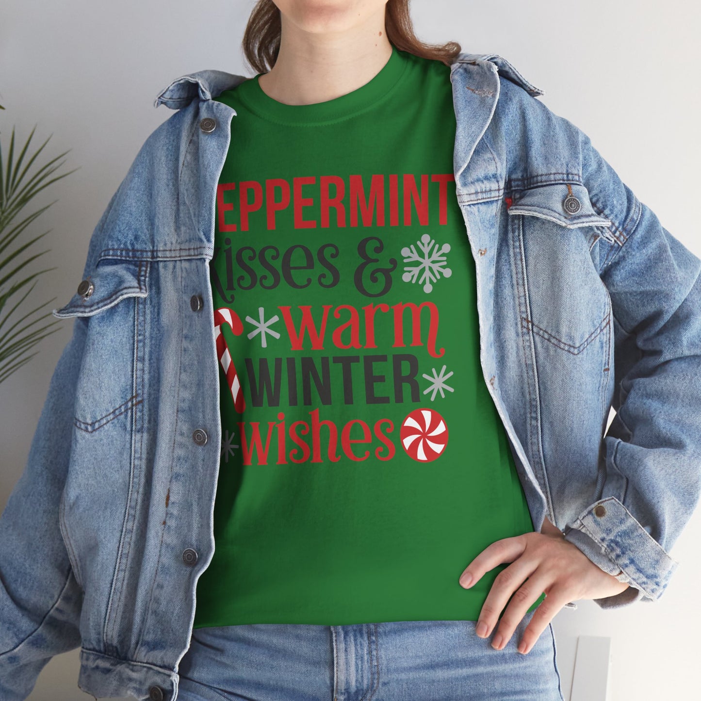 Peppermint Kisses and warm winter wishes Unisex Heavy Cotton Tee - sizes S - 5X