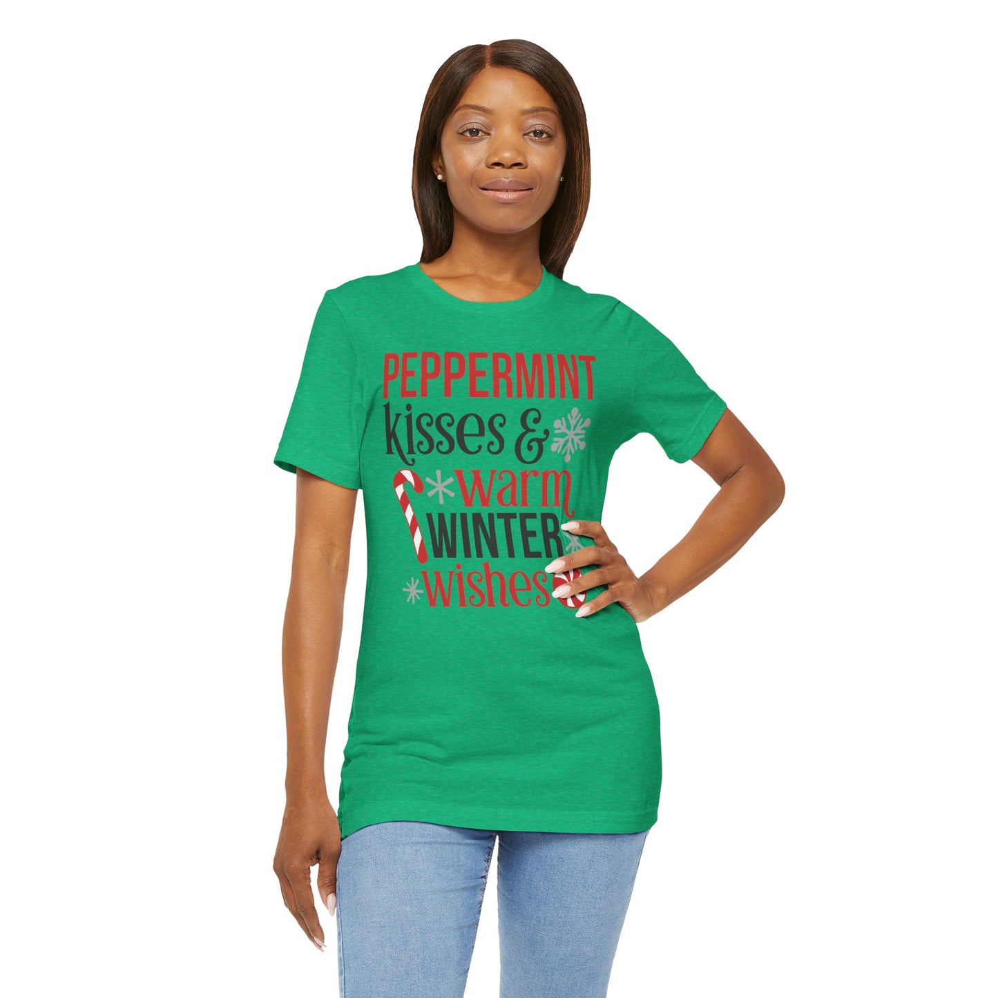 Peppermint Kisses and Warm Winter wishes Unisex Jersey Short Sleeve T-shirt - sizes S - 3X