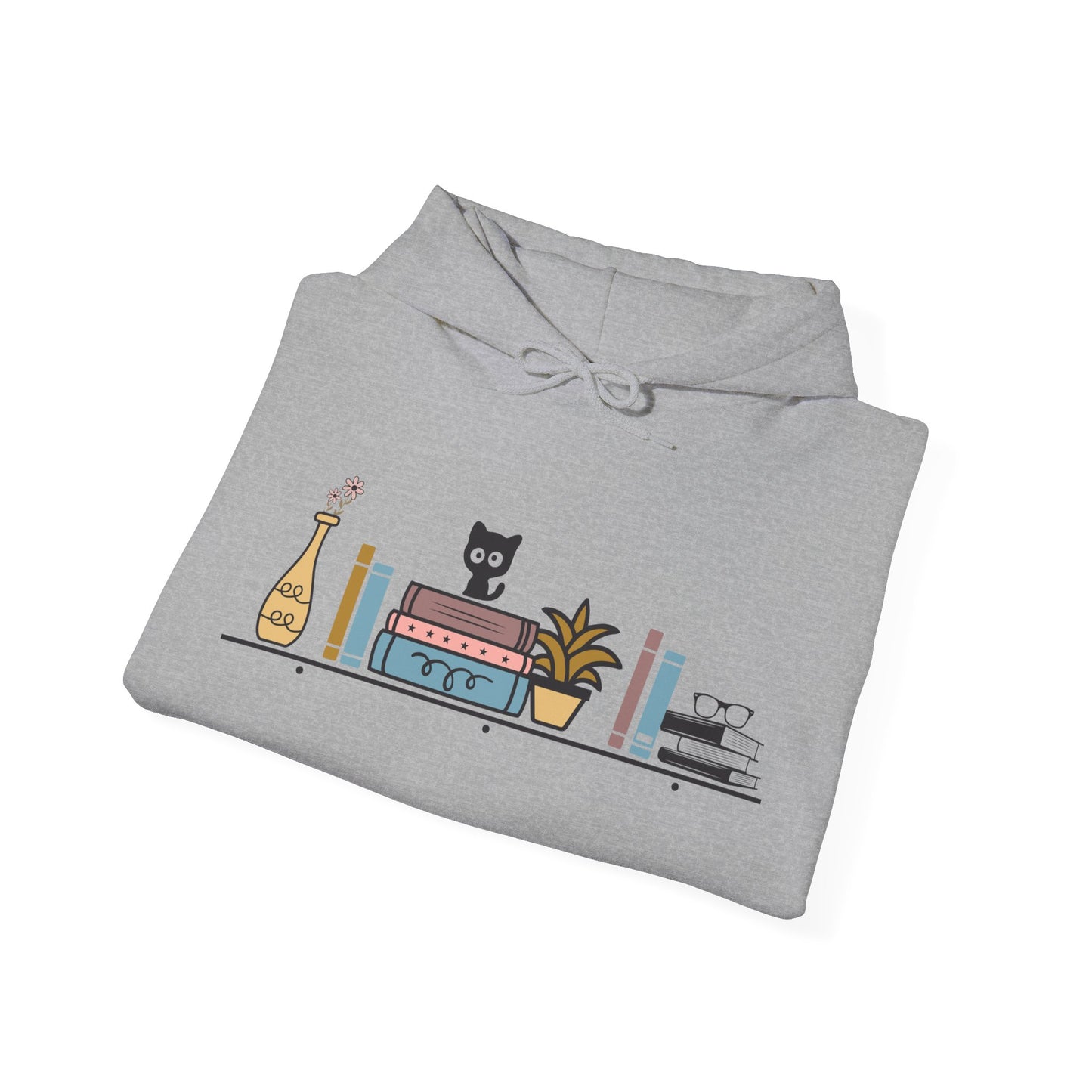 Unisex Heavy Blend™ Hooded Sweatshirt - cut cat sitting on shelf with books - S - 5X