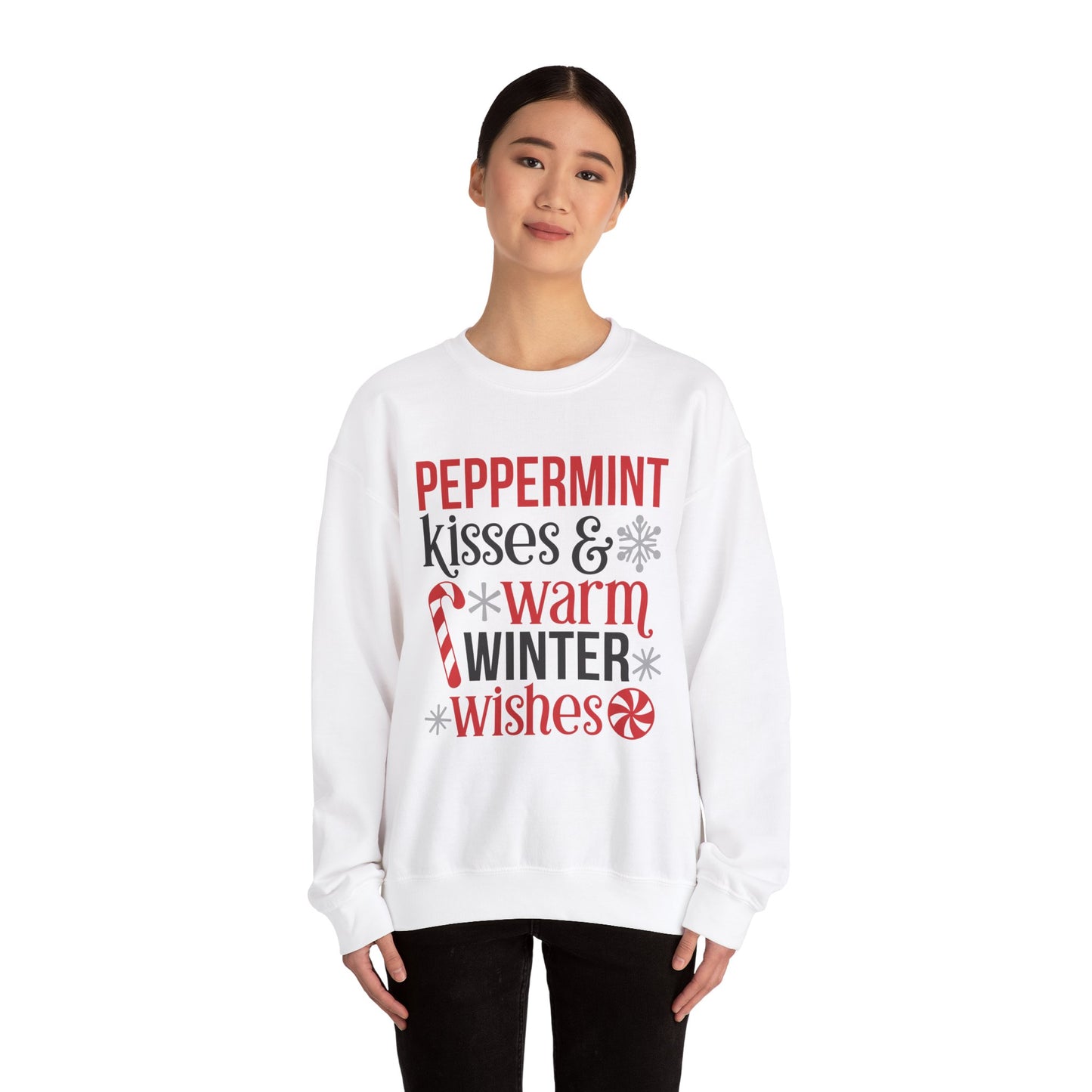 Peppermint Kisses and Warm Winter Wishes Unisex Heavy Blend™ Crewneck Sweatshirt - sizes S - 3X