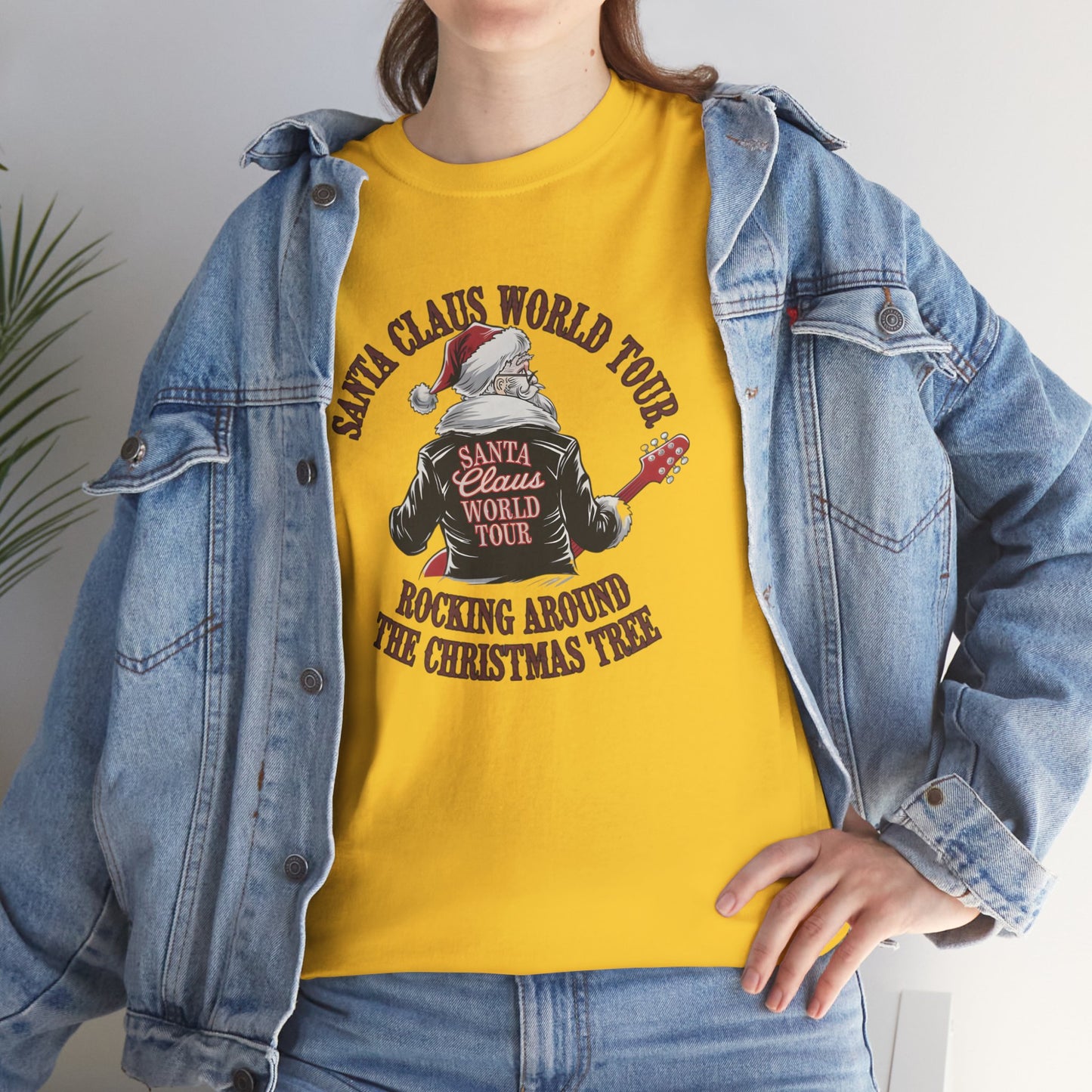 Santa Claus World Tour Unisex Heavy Cotton Tee - sizes S - 3X - Rocking around the Christmas Tree