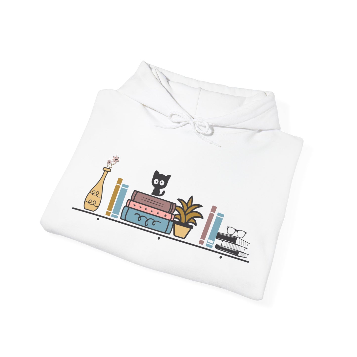 Unisex Heavy Blend™ Hooded Sweatshirt - cut cat sitting on shelf with books - S - 5X