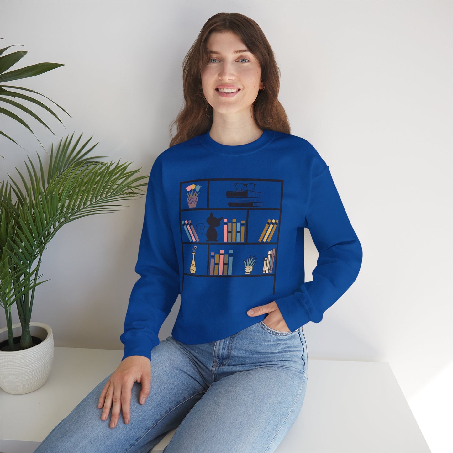Unisex Heavy Blend™ Crewneck Sweatshirt - cute bookshelf with cat - sizes S - 3X