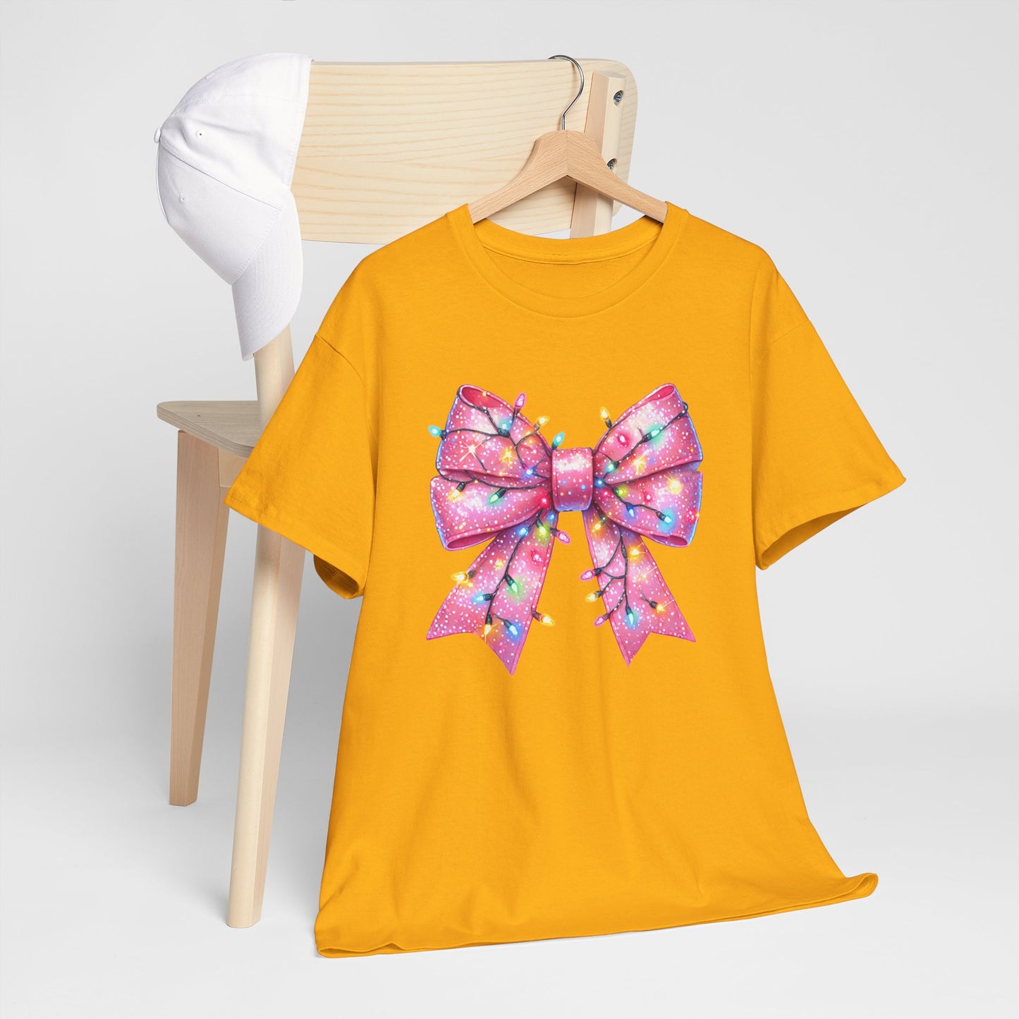Pink Christmas Bow with lights Unisex Heavy Cotton Tee - sizes S - 5X