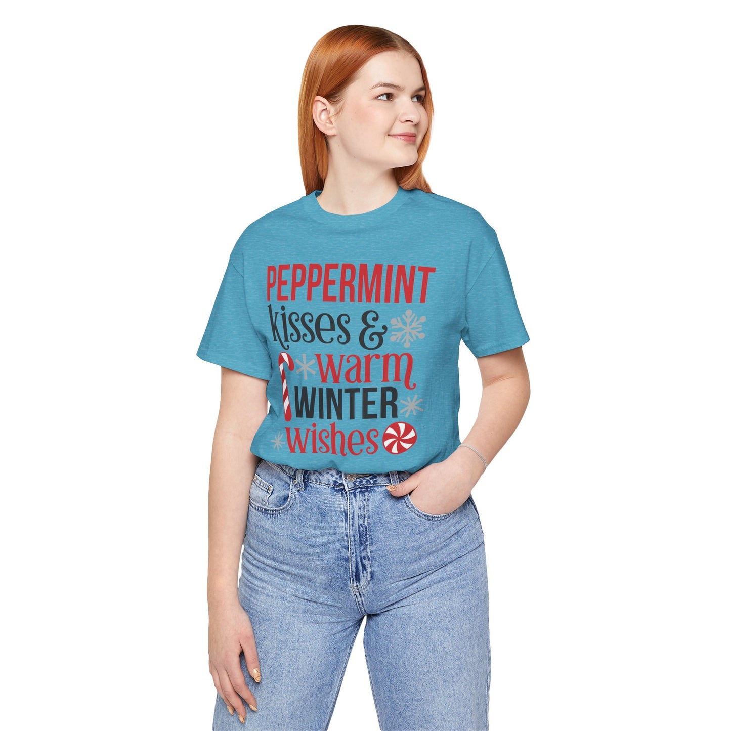 Peppermint Kisses and Warm Winter wishes Unisex Jersey Short Sleeve T-shirt - sizes S - 3X