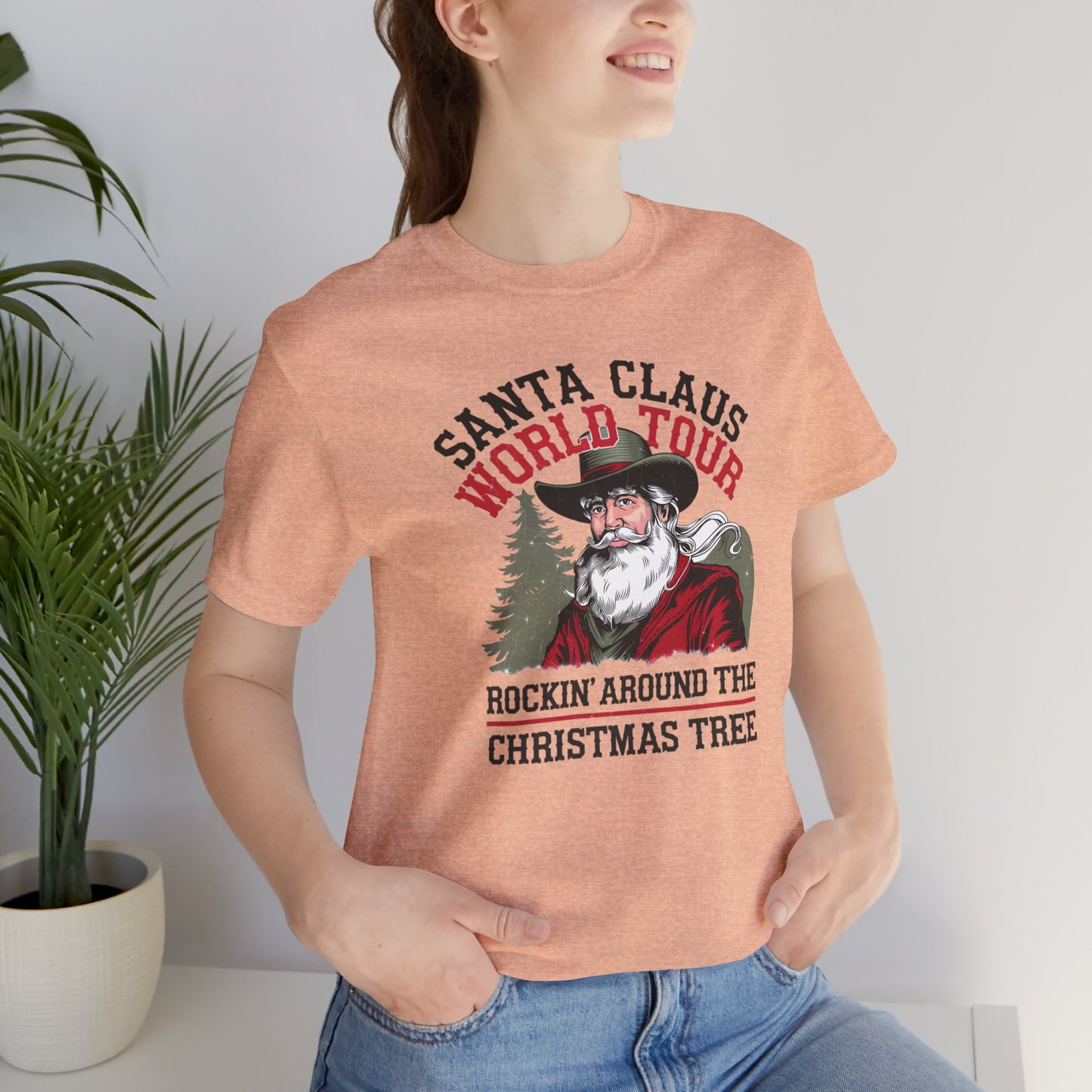 Santa's World Tour Rocking around the Christmas Tree Unisex Jersey Short Sleeve Tee - sizes S - 3X
