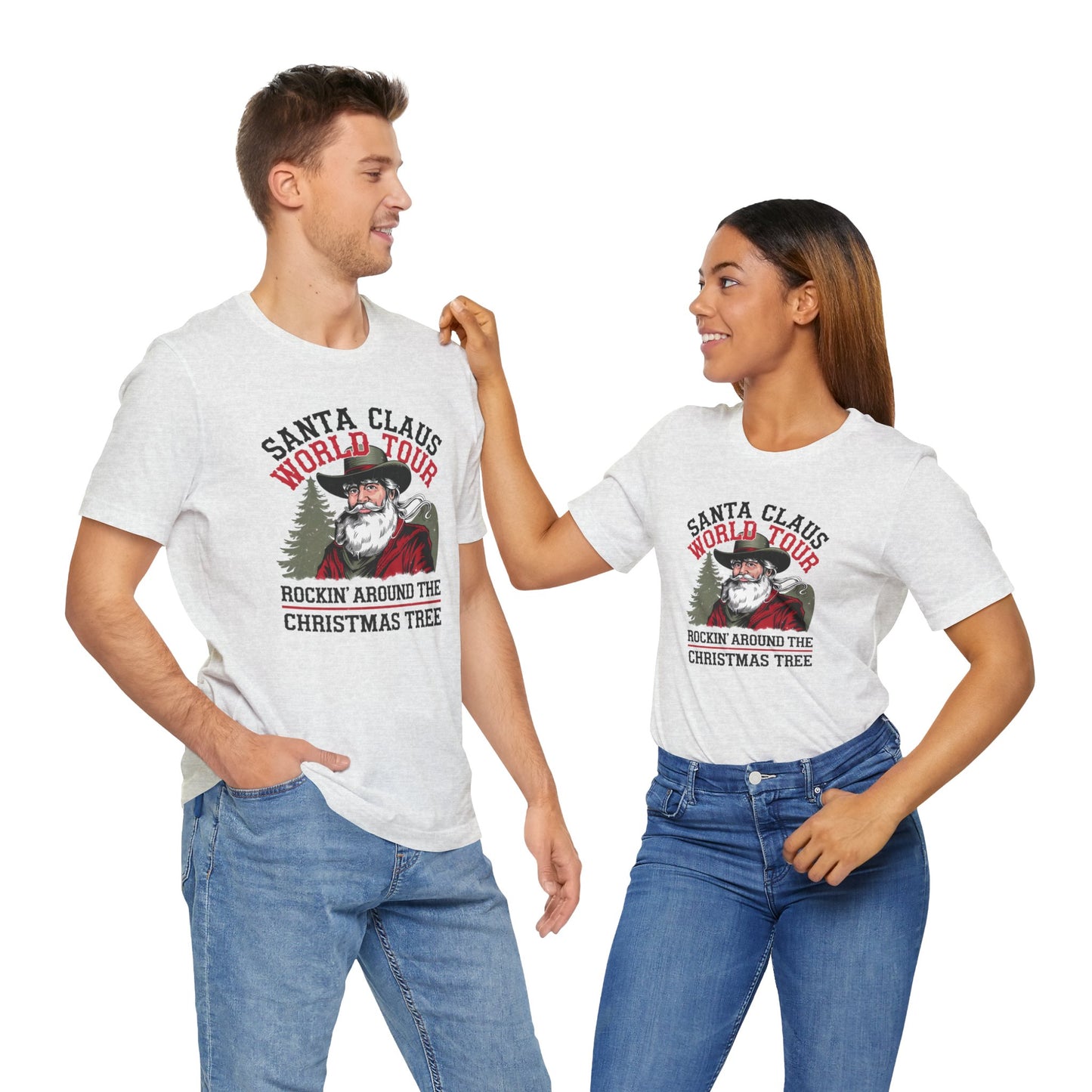 Santa Claus World tour Unisex Jersey Short Sleeve Tee - sizes S - 3X - Rocking around the Christmas Tree