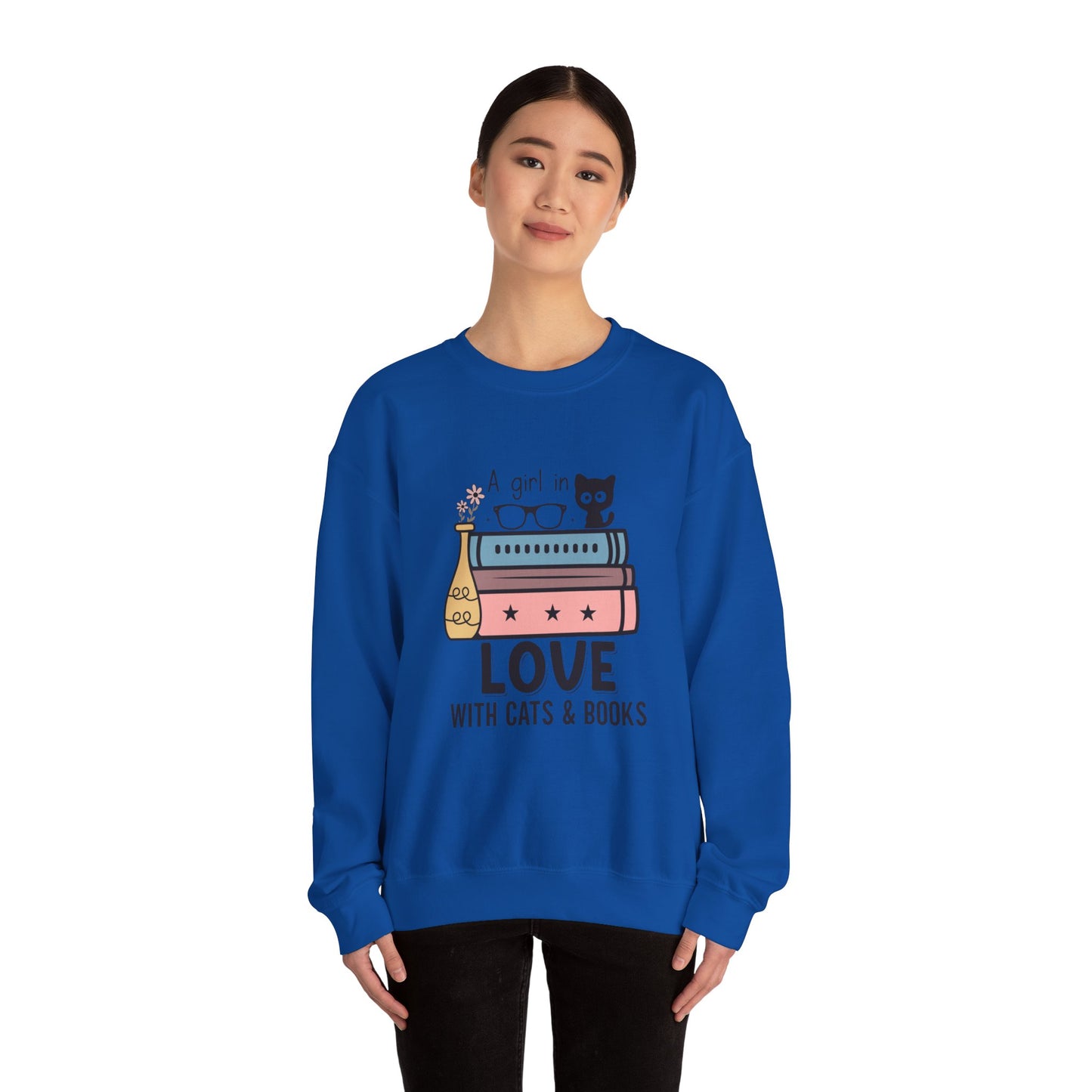 Just a Girl in Love with Cats and Books Unisex Heavy Blend™ Crewneck Sweatshirt - S - 3X sizes