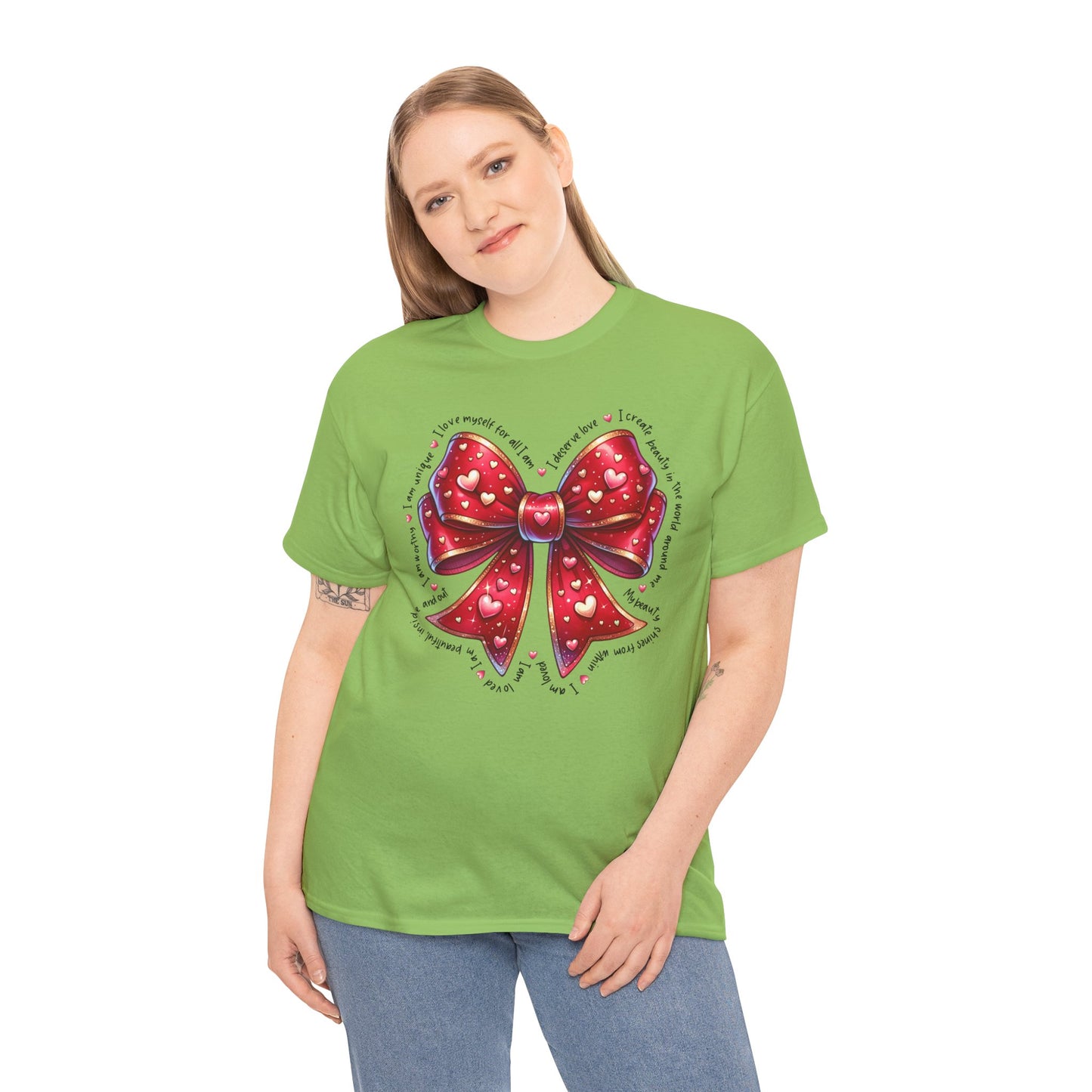 Bow Unisex Heavy Cotton Tee - Valentine's Day, Fun and Inspiring Girly Design