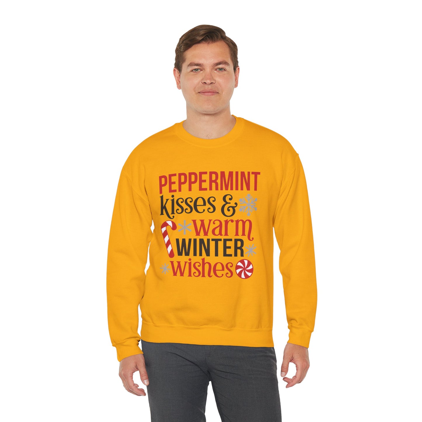 Peppermint Kisses and Warm Winter Wishes Unisex Heavy Blend™ Crewneck Sweatshirt - sizes S - 3X