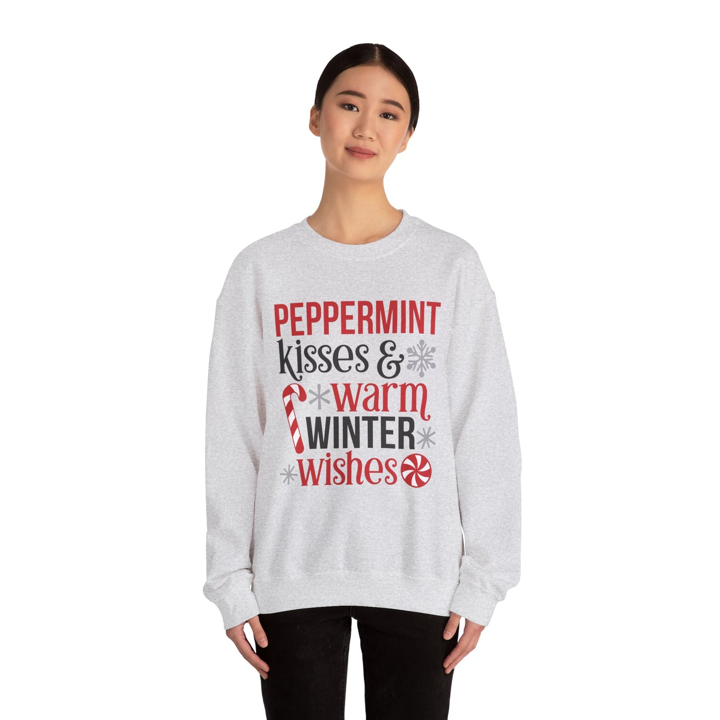 Peppermint Kisses and Warm Winter Wishes Unisex Heavy Blend™ Crewneck Sweatshirt - sizes S - 3X