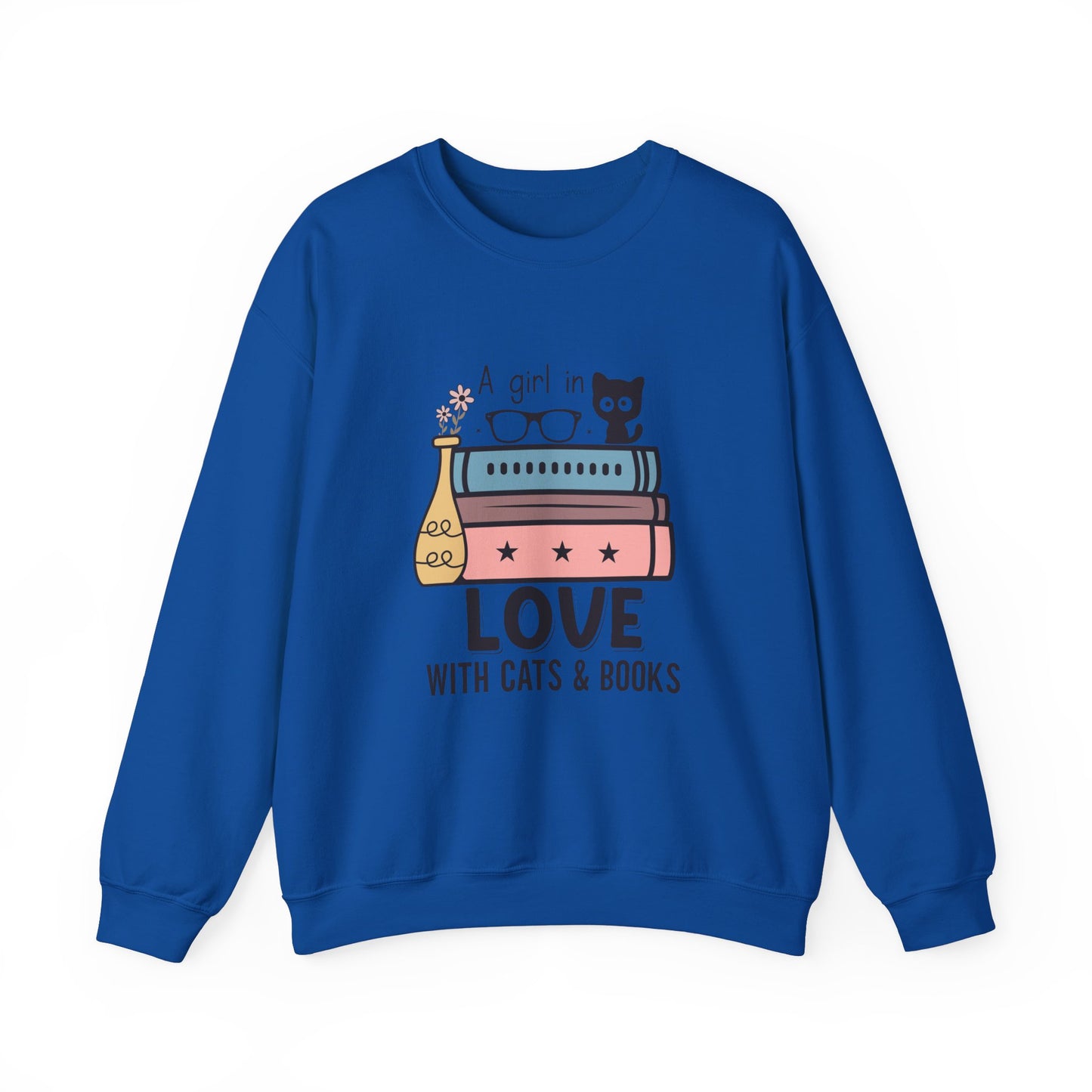 Just a Girl in Love with Cats and Books Unisex Heavy Blend™ Crewneck Sweatshirt - S - 3X sizes