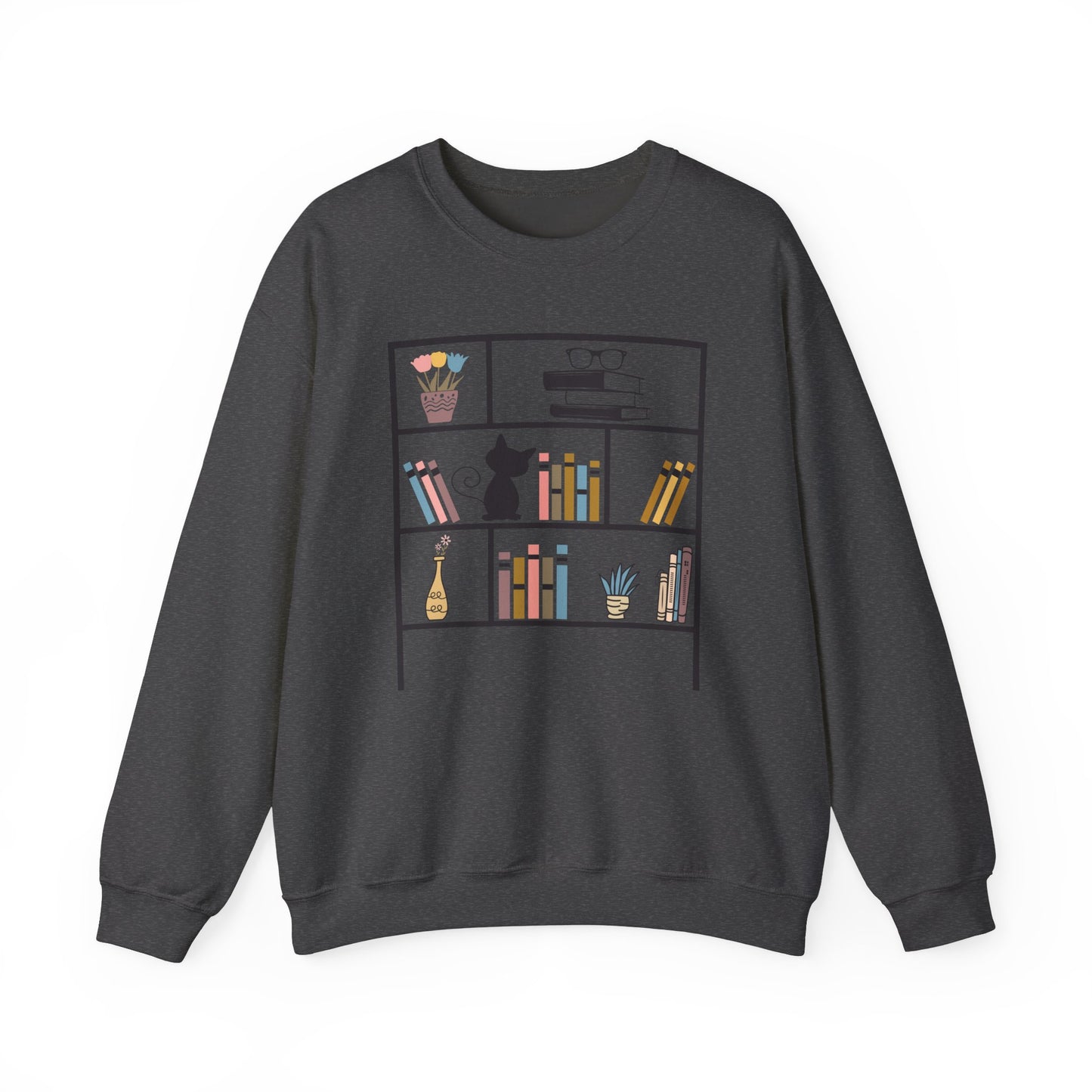 Unisex Heavy Blend™ Crewneck Sweatshirt - cute bookshelf with cat - sizes S - 3X