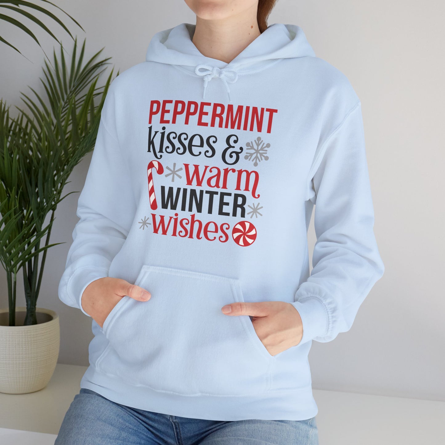 Peppermint Kisses and Warm Winter Wishes Unisex Heavy Blend™ Hooded Sweatshirt - sizes S - 3X