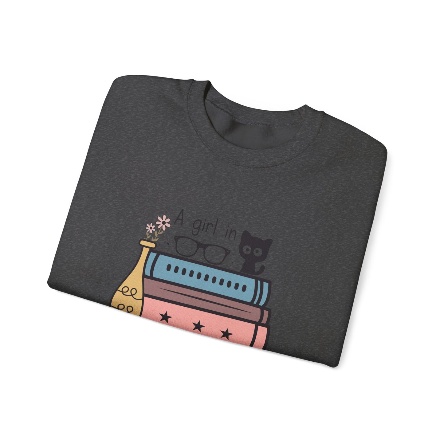 Just a Girl in Love with Cats and Books Unisex Heavy Blend™ Crewneck Sweatshirt - S - 3X sizes