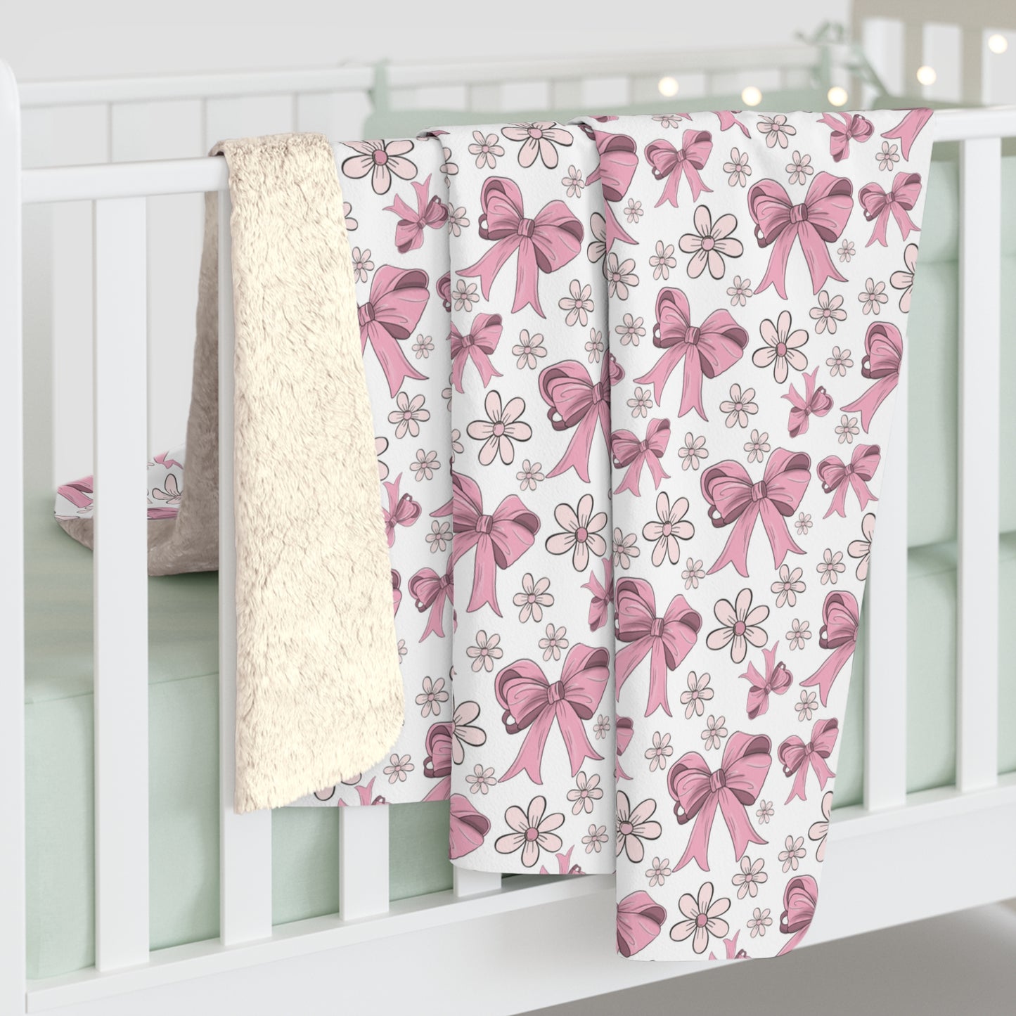 Sherpa Fleece Blanket - Pretty Pink Bows and Flowers, Warm Cozy Comfy - 2 sizes